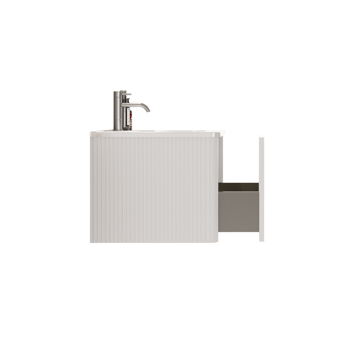 U059-Etna24W-301 Etna 24" Striped Soft White Bathroom Vanity with White Ceramic Sink, Wall Mounted Floating Bathroom Vanity for Modern Bathroom, One-Piece White Sink Basin without Drain, Pre-assembled