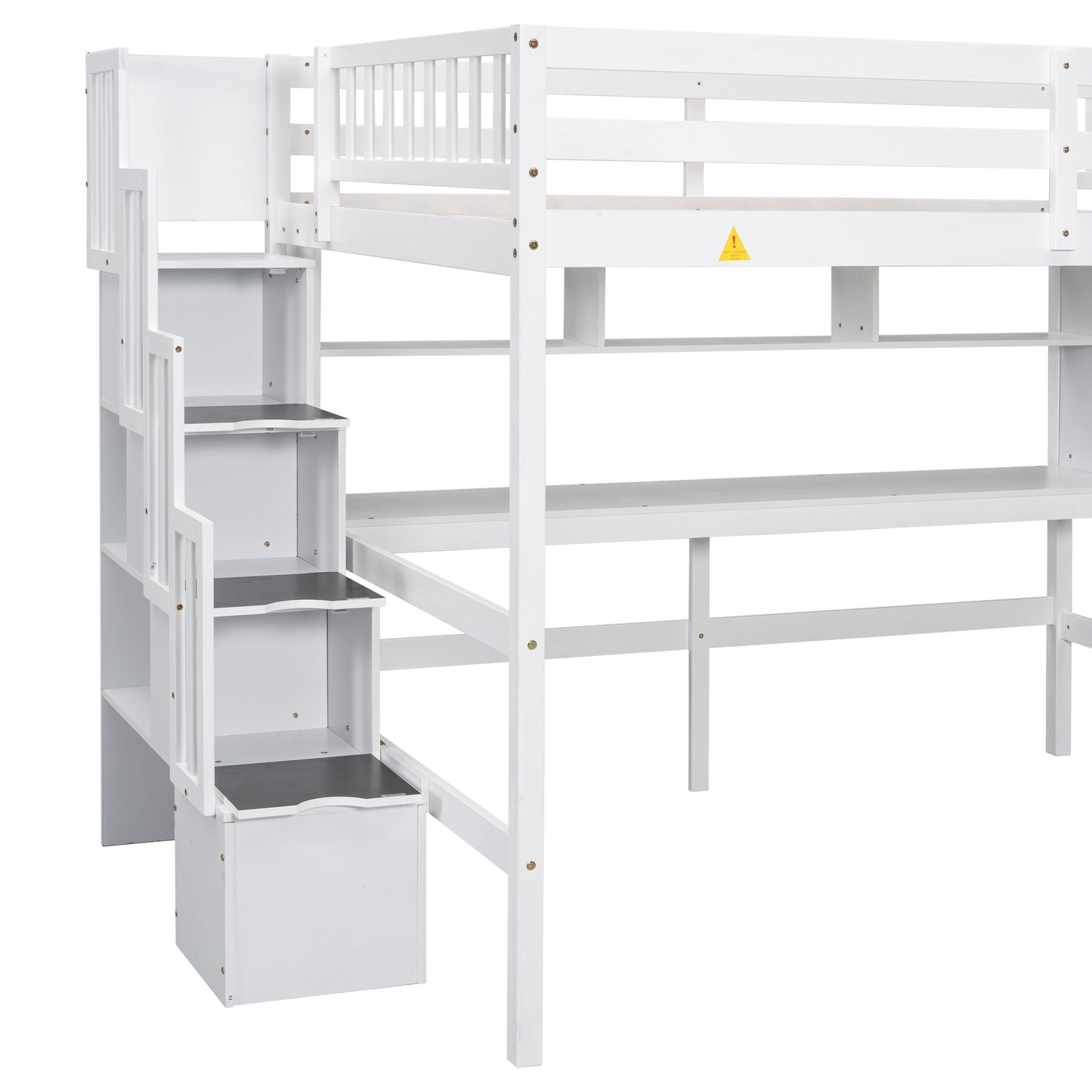 Full Size Loft Bed with Built-in Desk, Bookshelves and Storage Staircase,White(Old SKU:W504S00110)