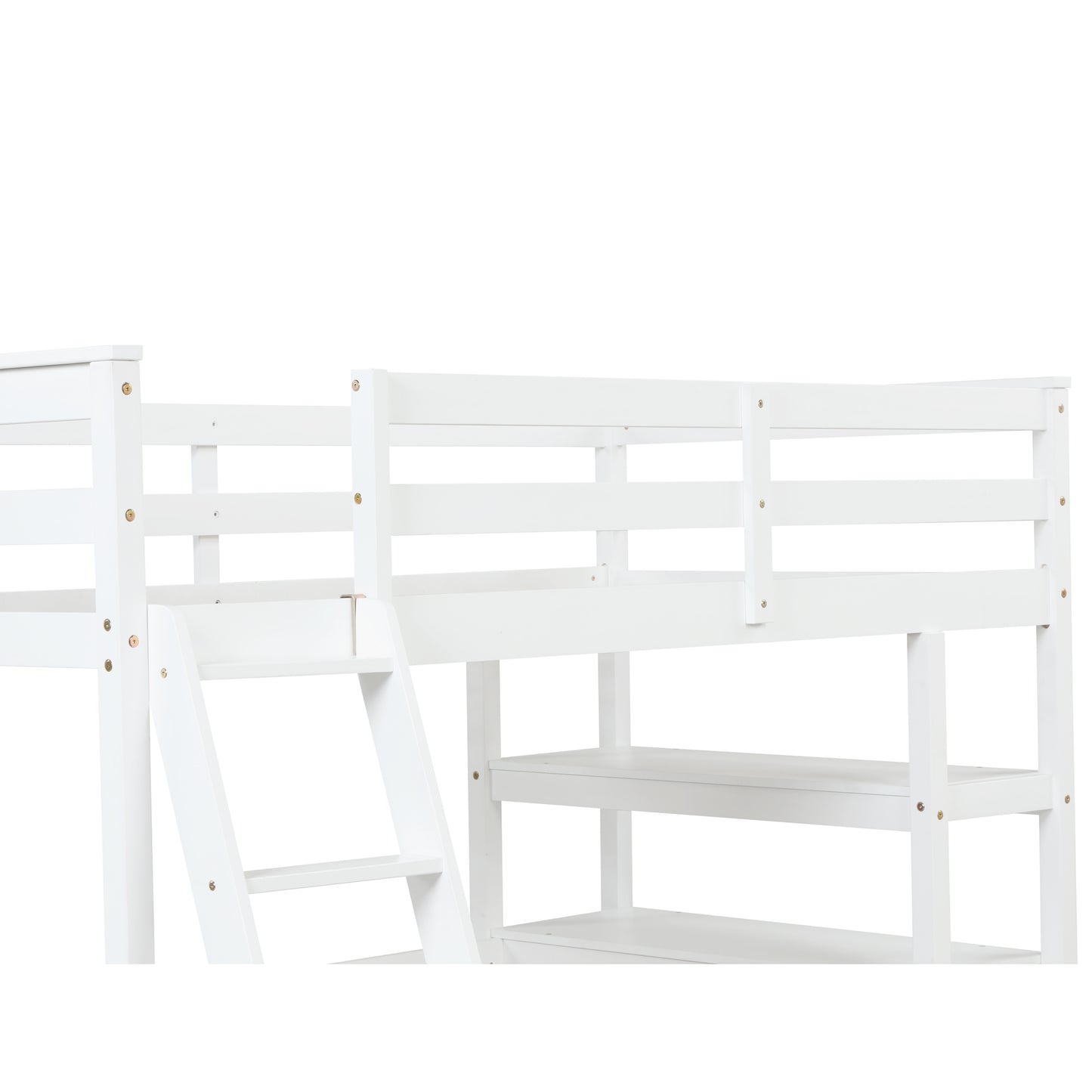 Twin Loft Bed with desk,ladder,shelves , White