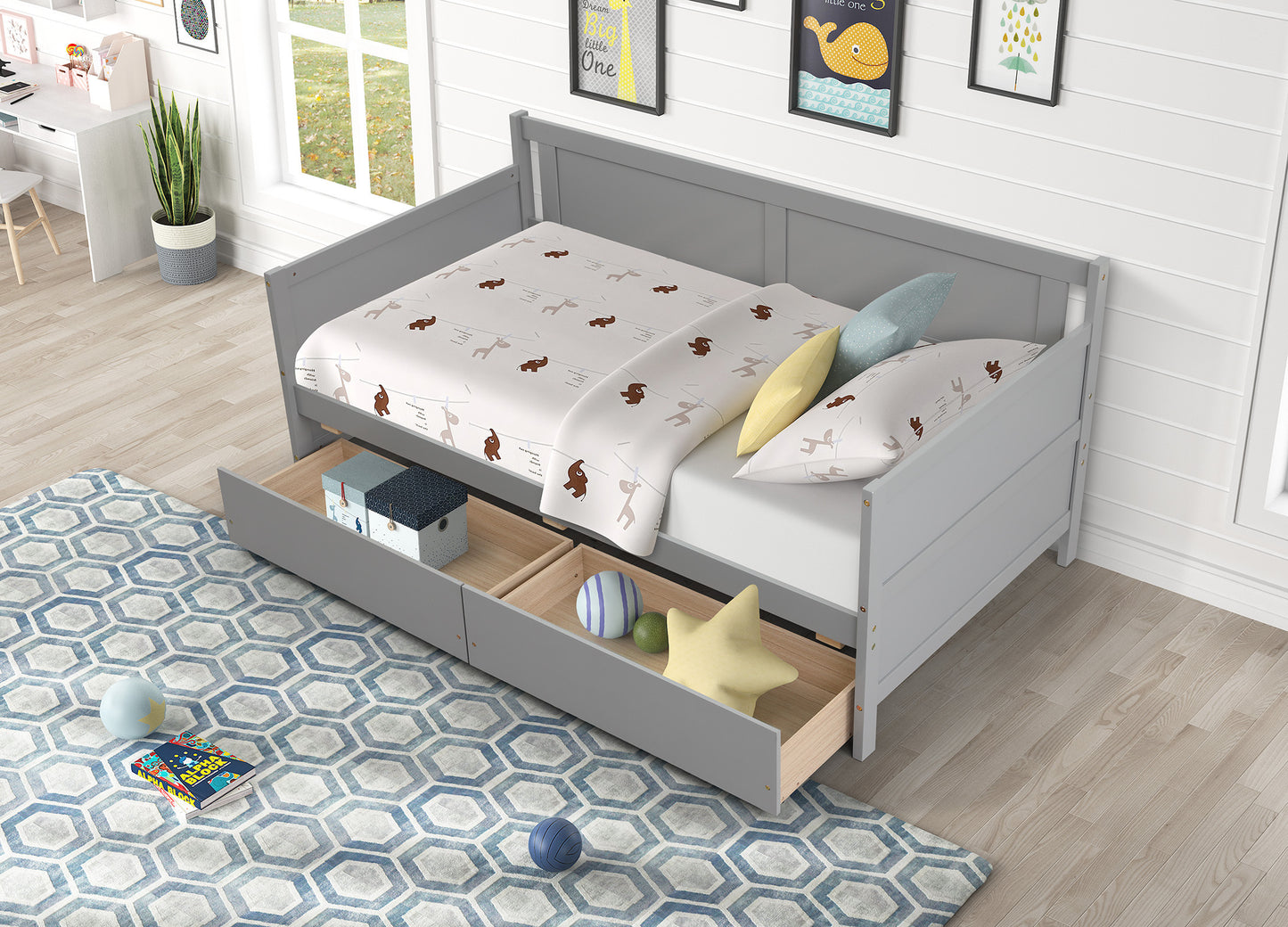 Daybed with two drawers, Twin size Sofa Bed,Storage Drawers for Bedroom,Living Room ,Grey(New SKU:W504P149044)