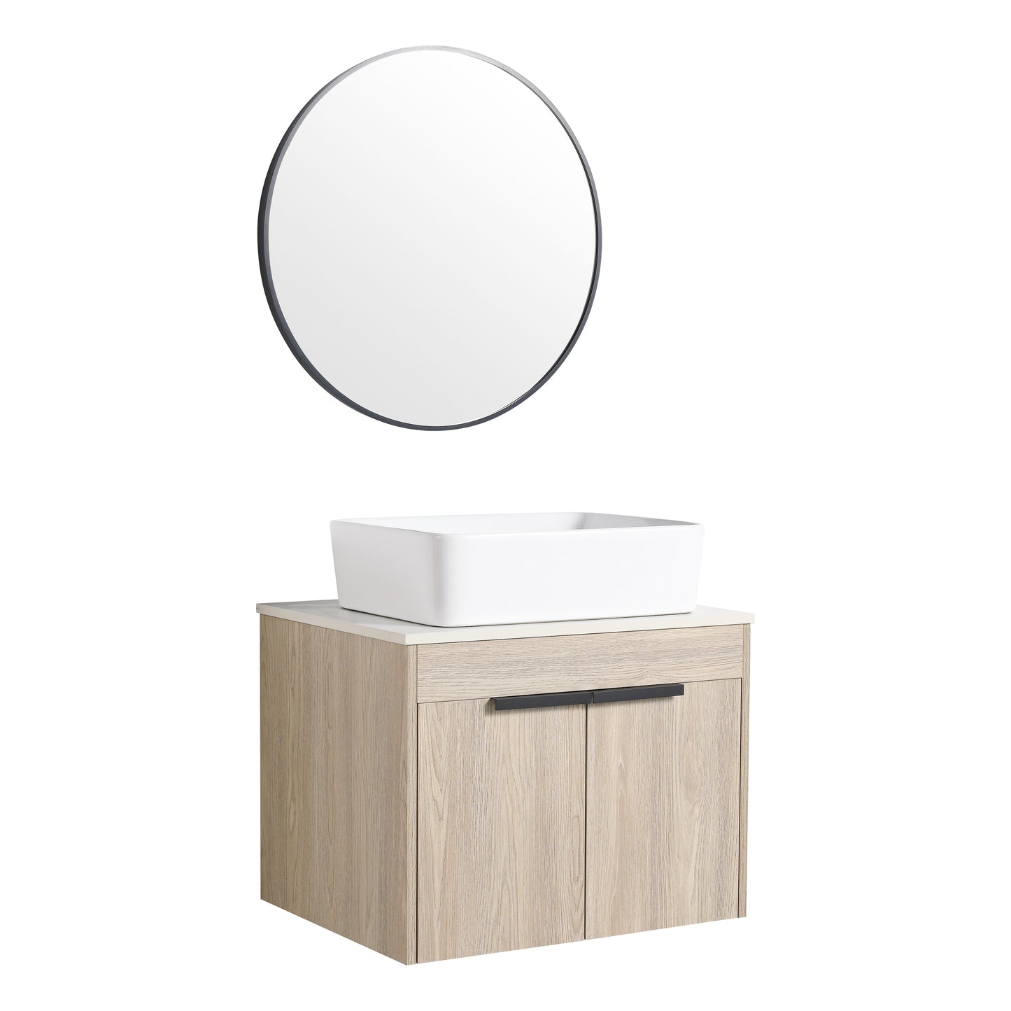 24 " Modern Design Float Bathroom Vanity With Ceramic Basin Set,  Wall Mounted White Oak Vanity  With Soft Close Door,KD-Packing,KD-Packing,2 Pieces Parcel(TOP-BAB110MOWH)