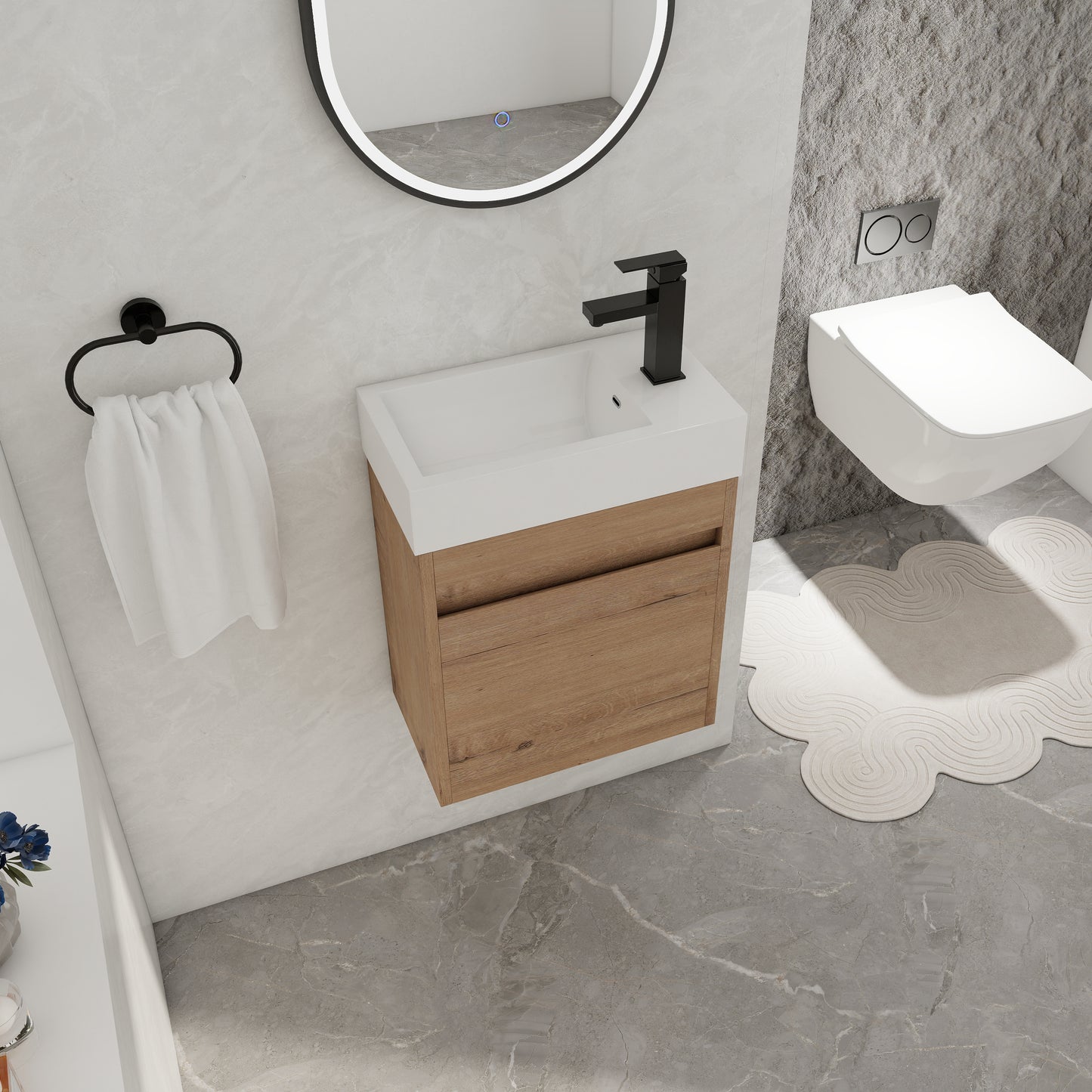 18'' Floating Wall-Mounted Bathroom Vanity with White Resin Sink & Soft-Close Cabinet Door