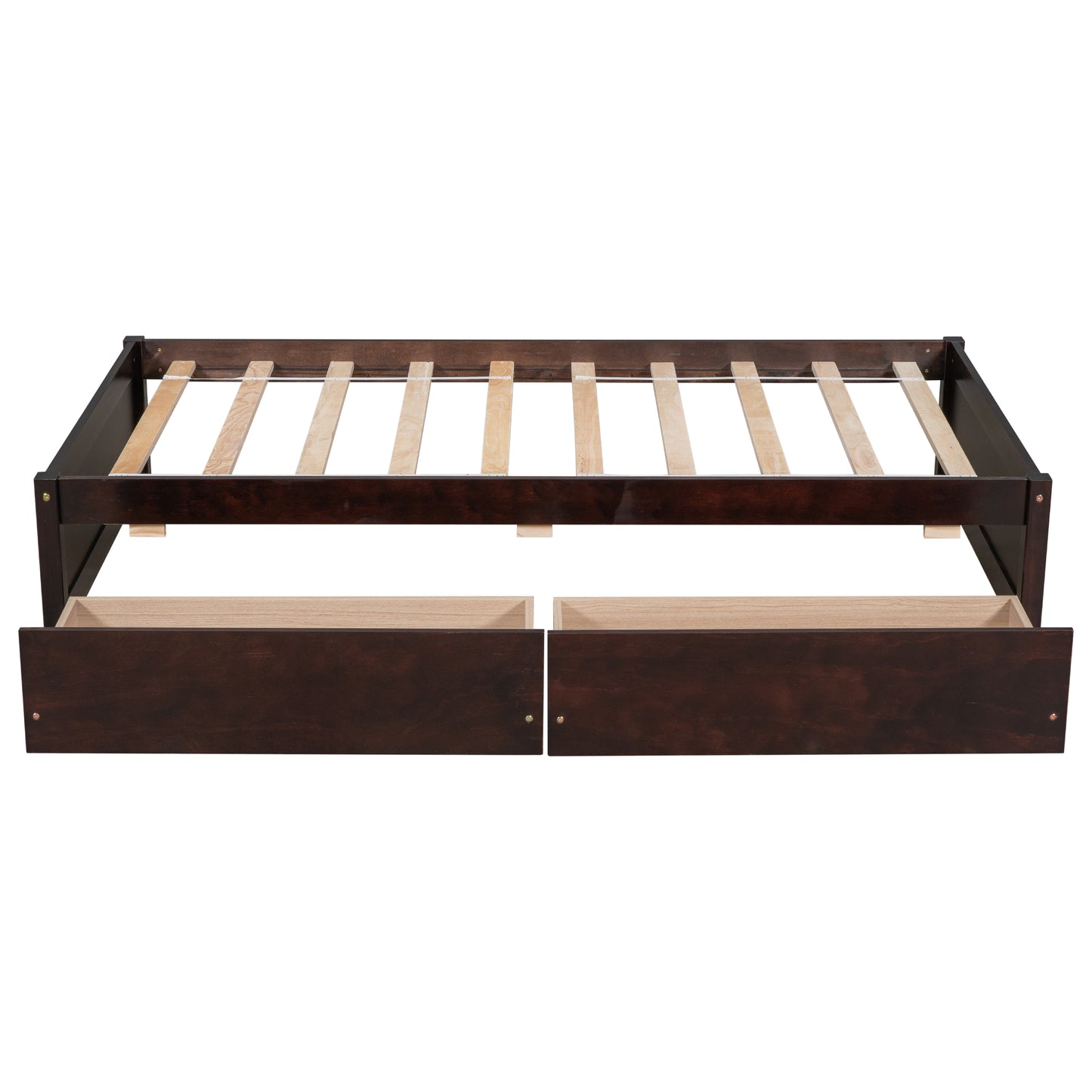 Twin Bed with 2 Drawers, Solid Wood, No Box Spring Needed ,Espresso(Old SKU:W50441670)