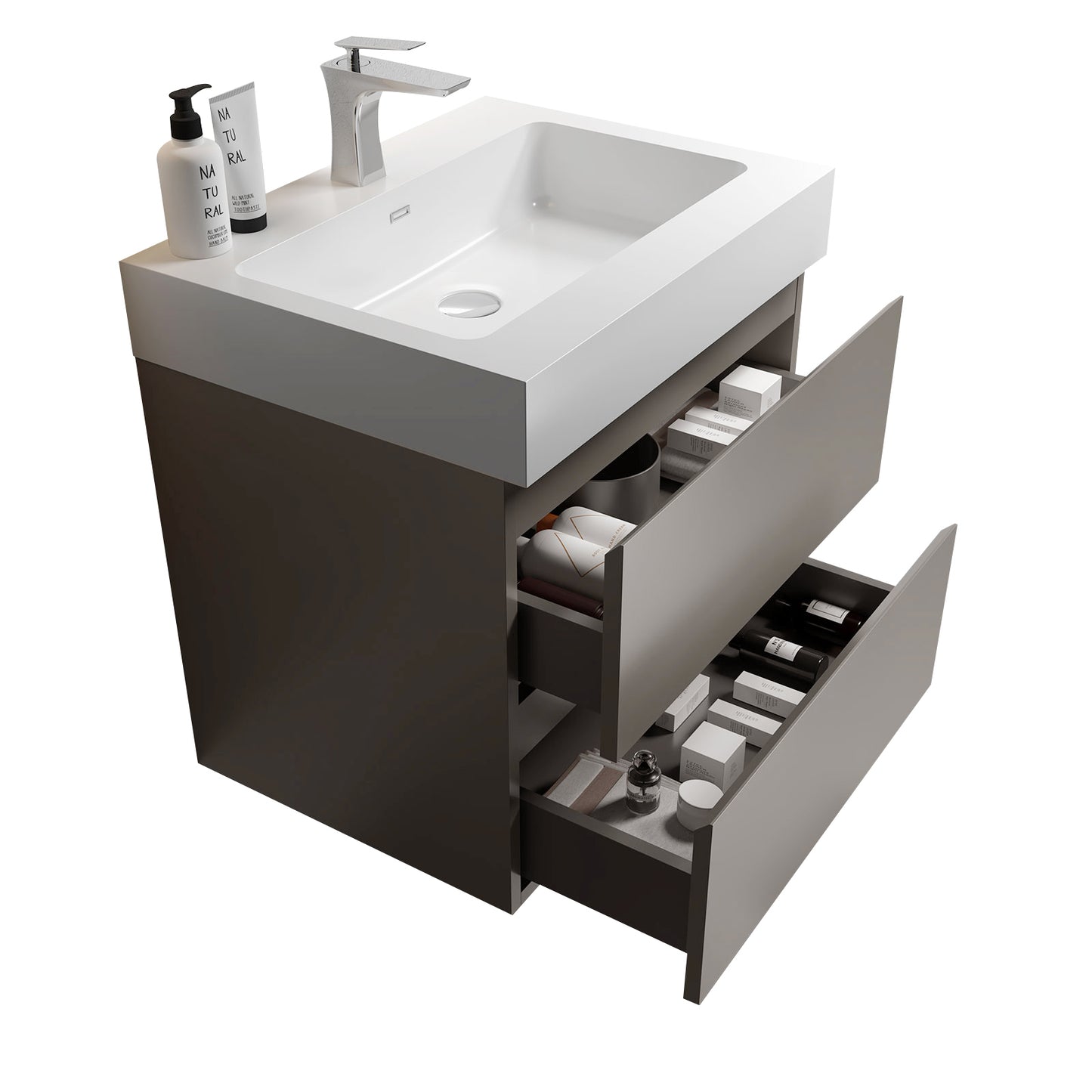 Alice 24" Gray Bathroom Vanity with Sink, Large Storage Wall Mounted Floating Bathroom Vanity for Modern Bathroom, One-Piece White Sink Basin without Drain and Faucet, Pre-assembled