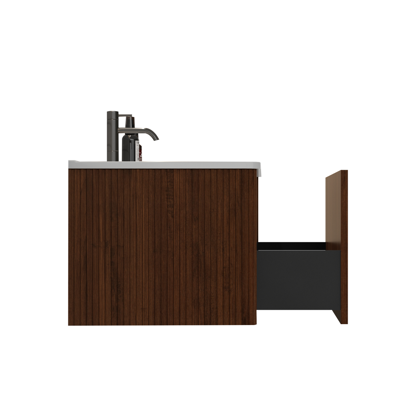 U047-Etna30W-305 Etna 30" Striped Walnut Bathroom Vanity with White Ceramic Sink, Wall Mounted Floating Bathroom Vanity for Modern Bathroom, Pre-assembled