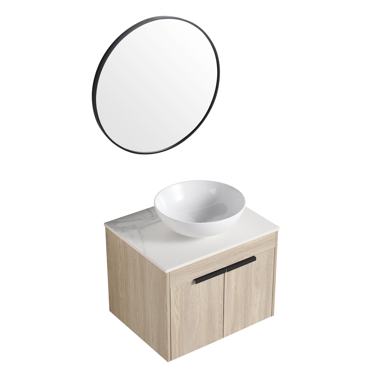 24 " Modern Design Float Bathroom Vanity With Ceramic Basin Set,  Wall Mounted White Oak Vanity  With Soft Close Door,KD-Packing,KD-Packing,2 Pieces Parcel(TOP-BAB321MOWH)