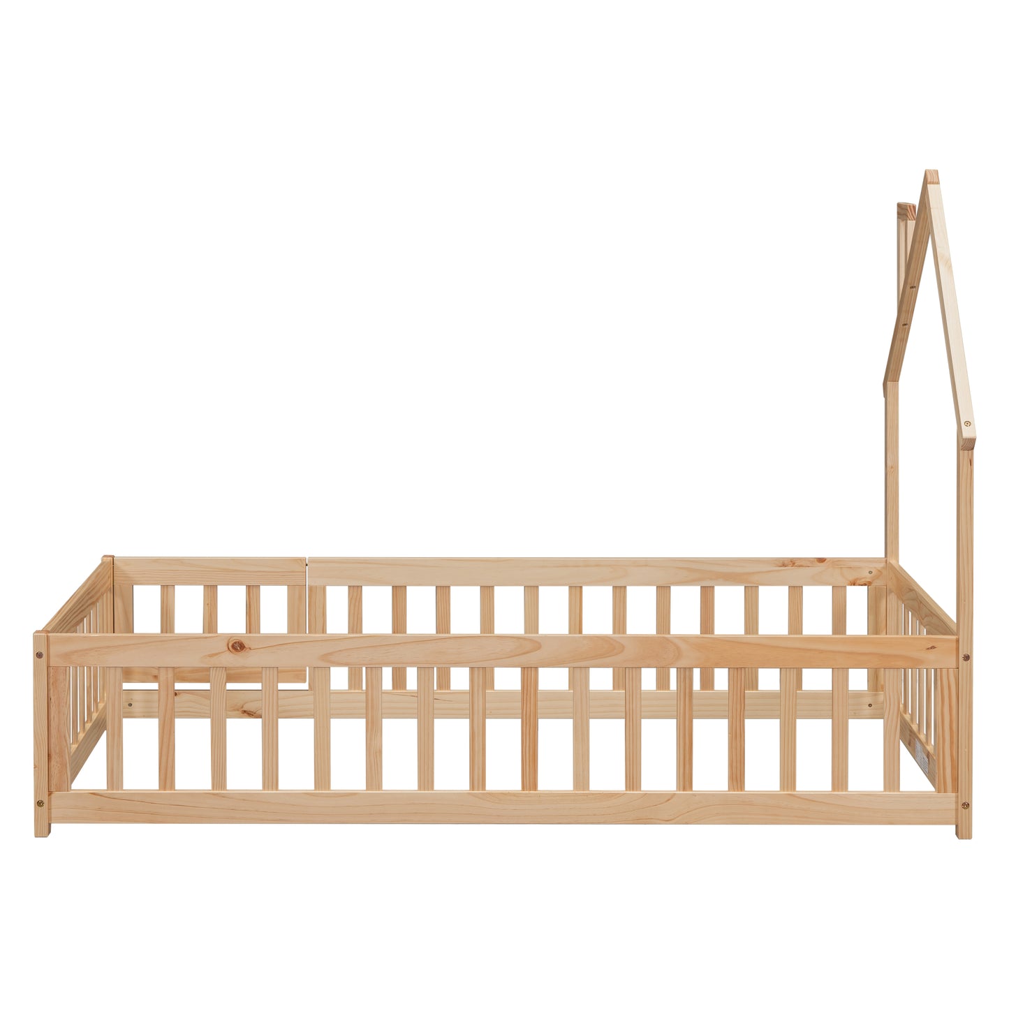 Twin House-Shaped Headboard Floor Bed with Fence
,Natural