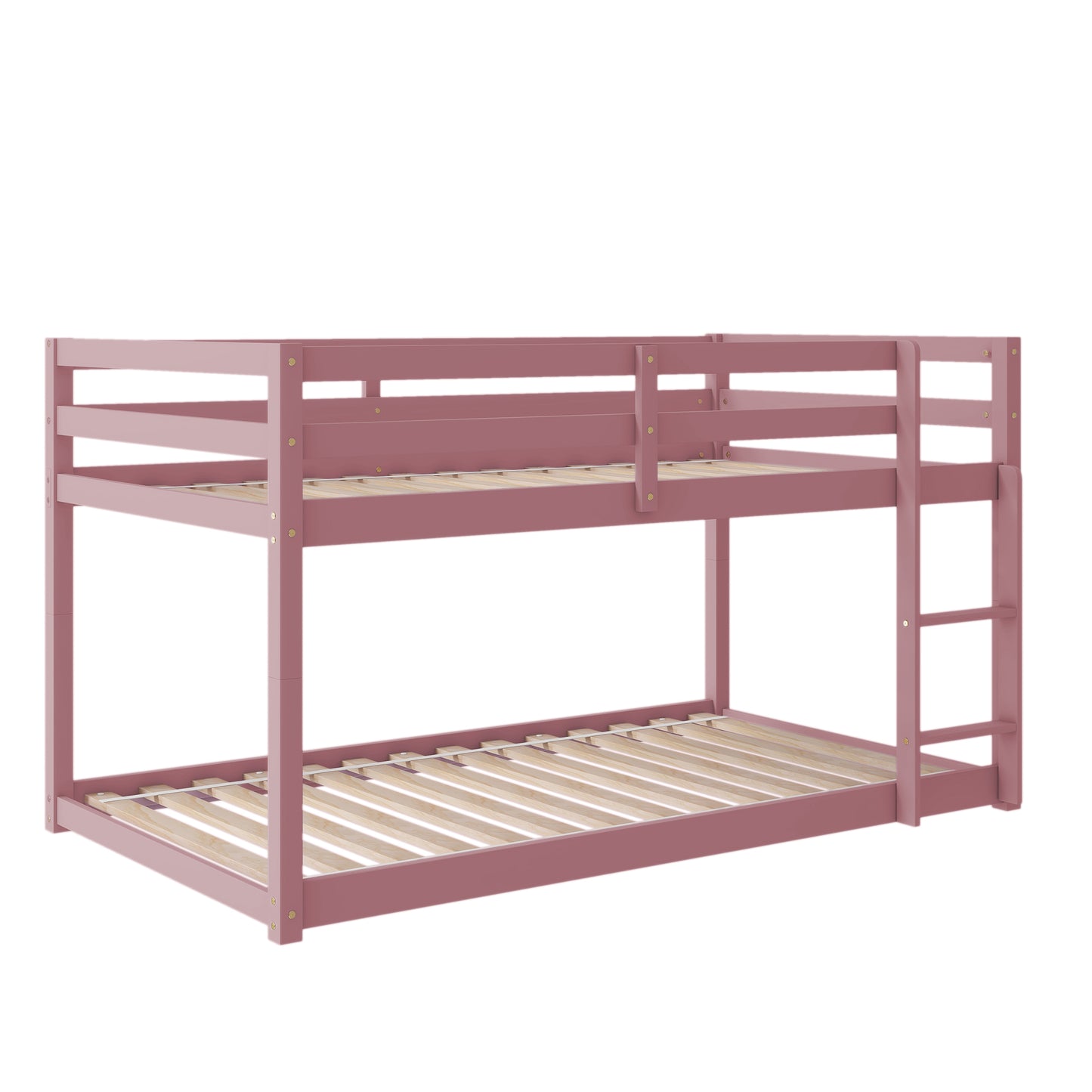 Twin over Twin Floor Bunk Bed,Pink