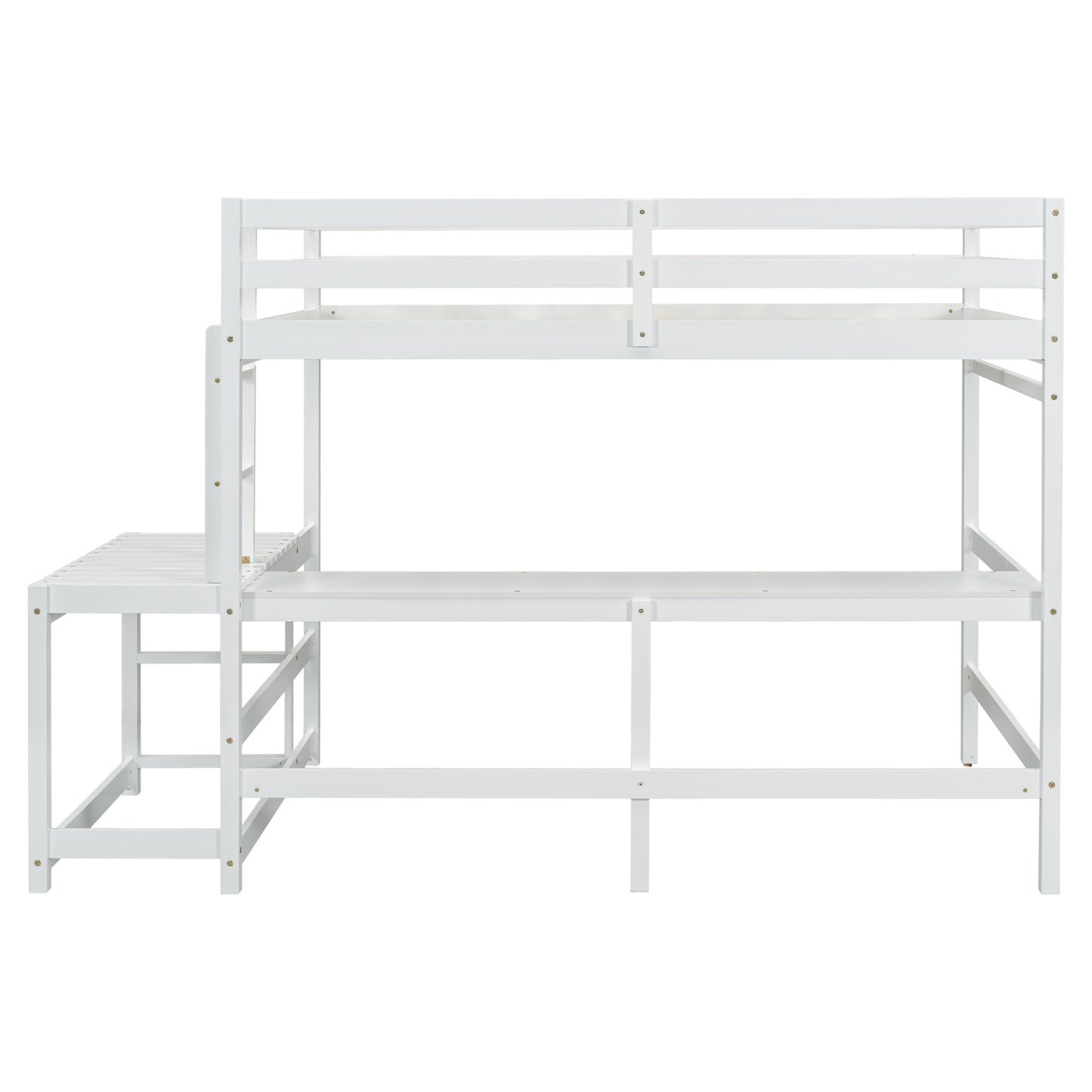 Full Loft Bed with Built-in Desk, Ladder Platform, Ladders, Guardrails,White