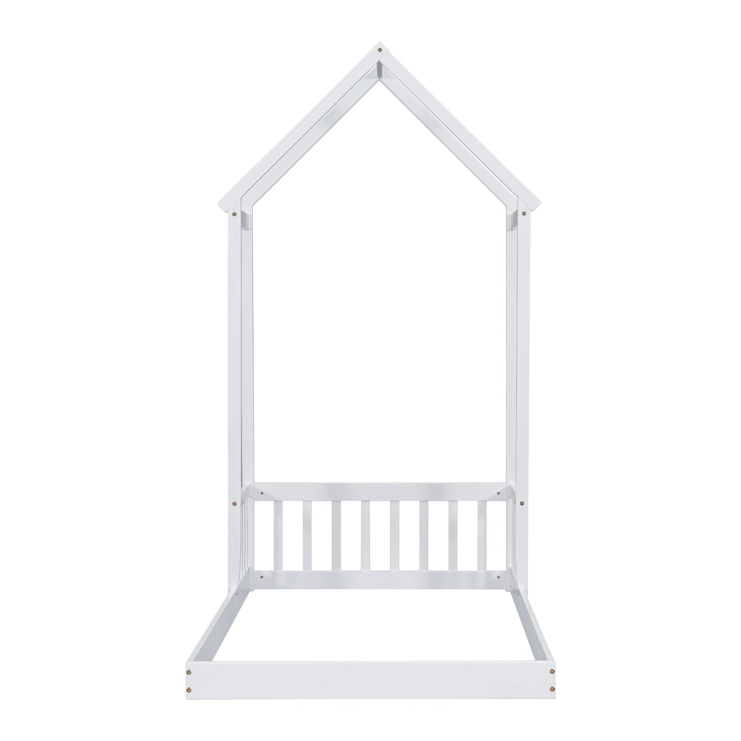 Twin House-shaped Roof Headboard Floor Bed,,(without slats),White