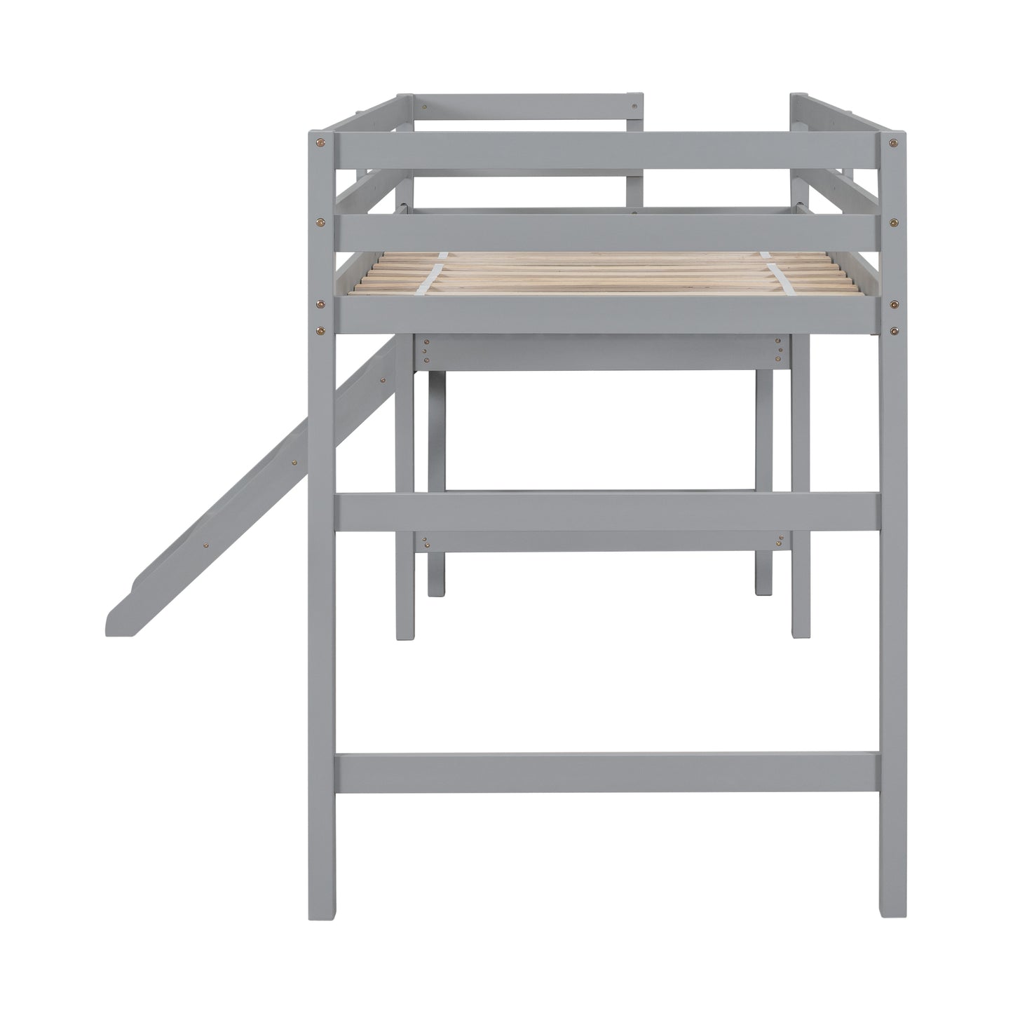 Twin Loft Bed with Platform,ladder,Grey