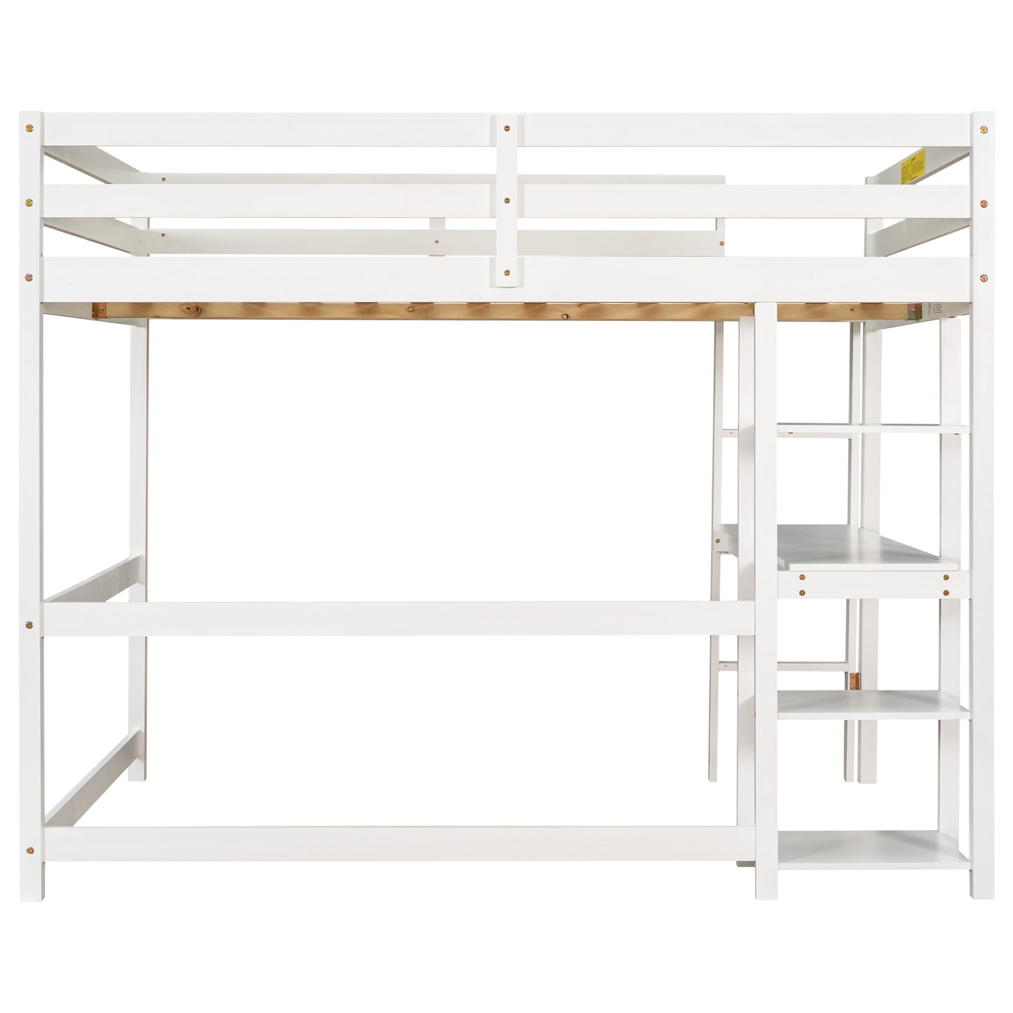 Full Loft Bed with Desk and Shelves,White