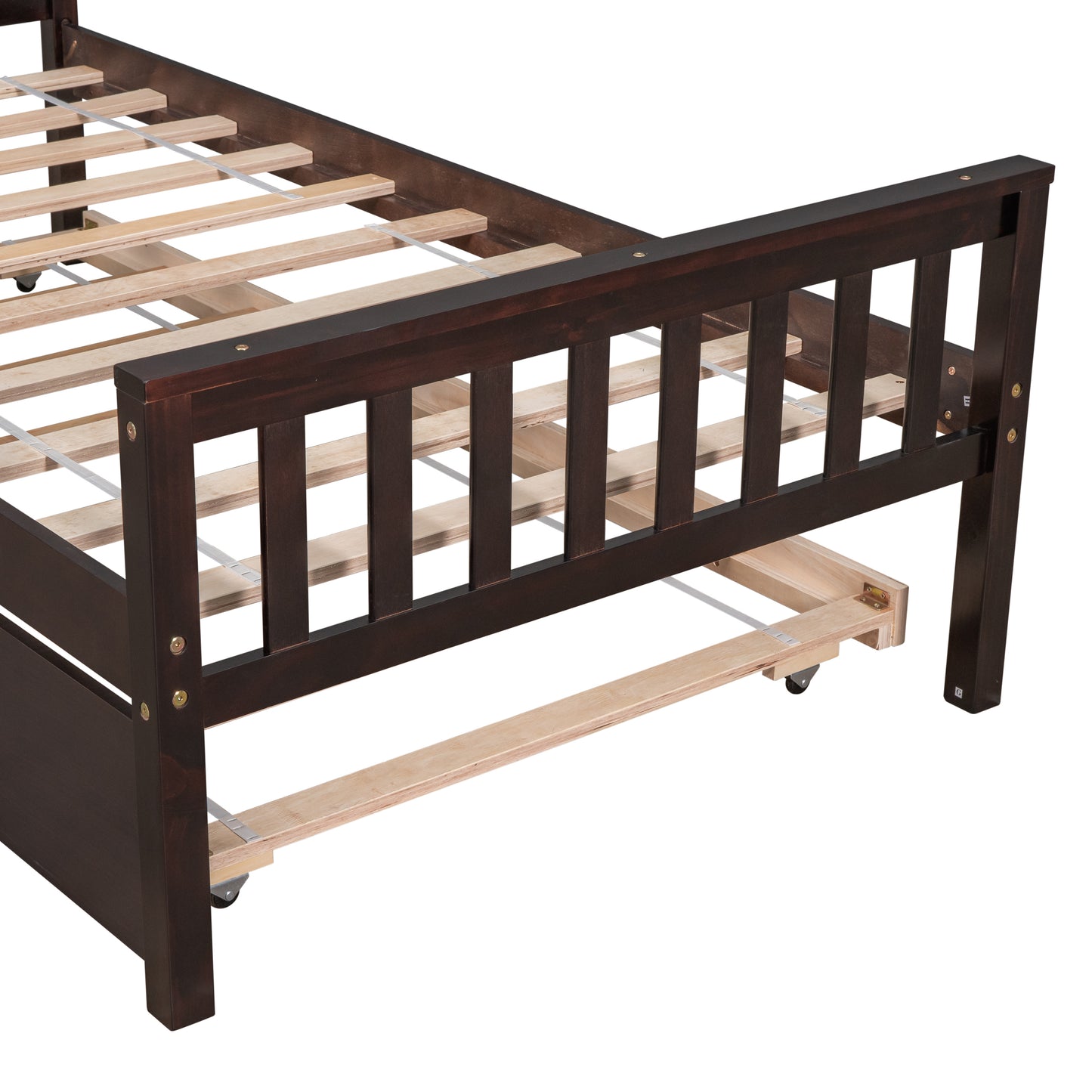 Twin Bed with Trundle, Platform Bed Frame with Headboard and Footboard, for Bedroom Small Living Space,No Box Spring Needed,Espresso(Old SKU:W50440557)