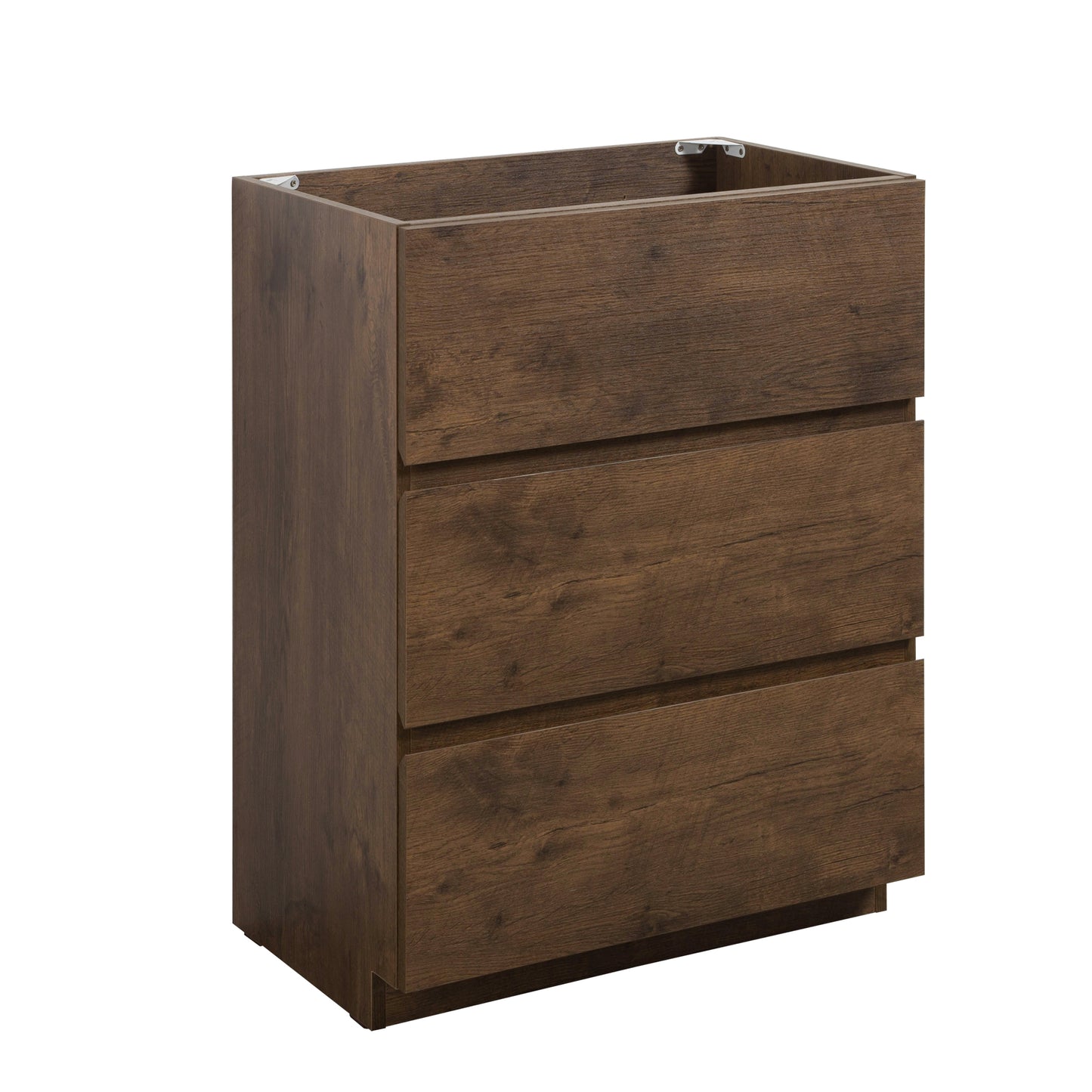 Alice-24F-105,Floor cabinet WITHOUT basin, Walnut color, With three drawers, Pre-assembled