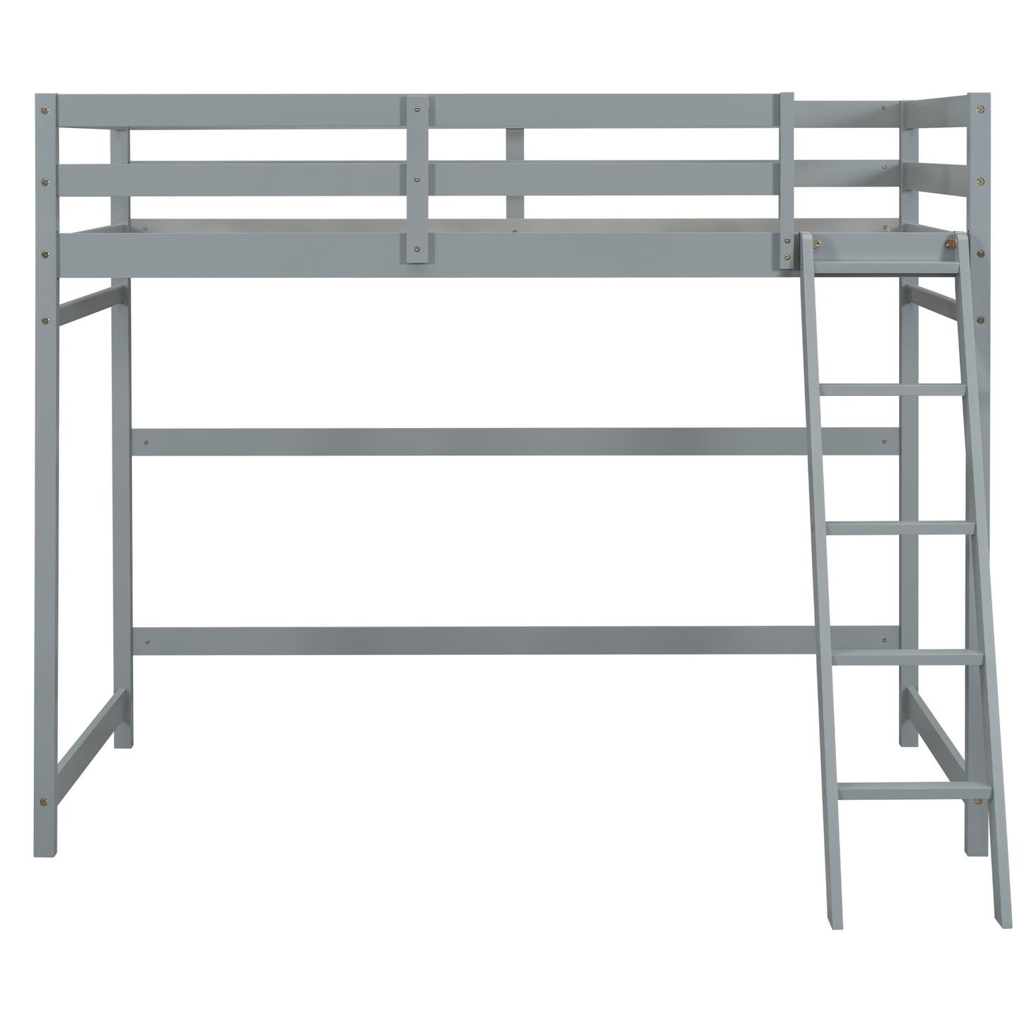 Twin Size High Loft Bed with inclined Ladder, Guardrails,Grey