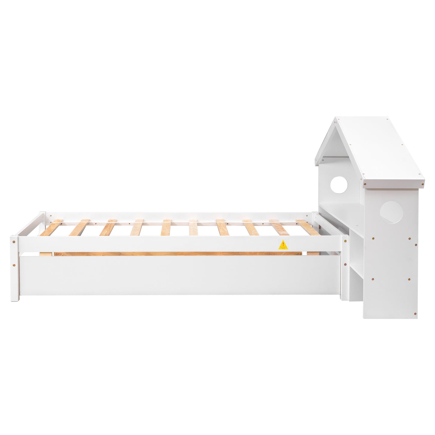 Twin Storage House Bed for kids with Bedside Table, Trundle, White