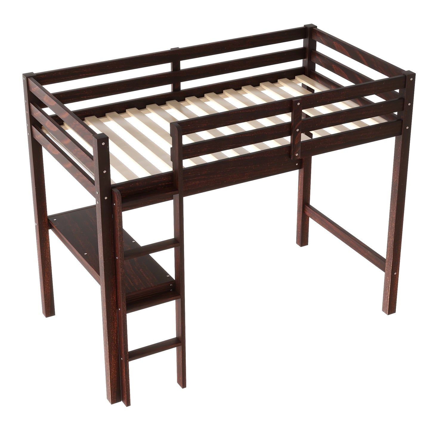 Twin Loft Bed with  built-in desk,Espresso