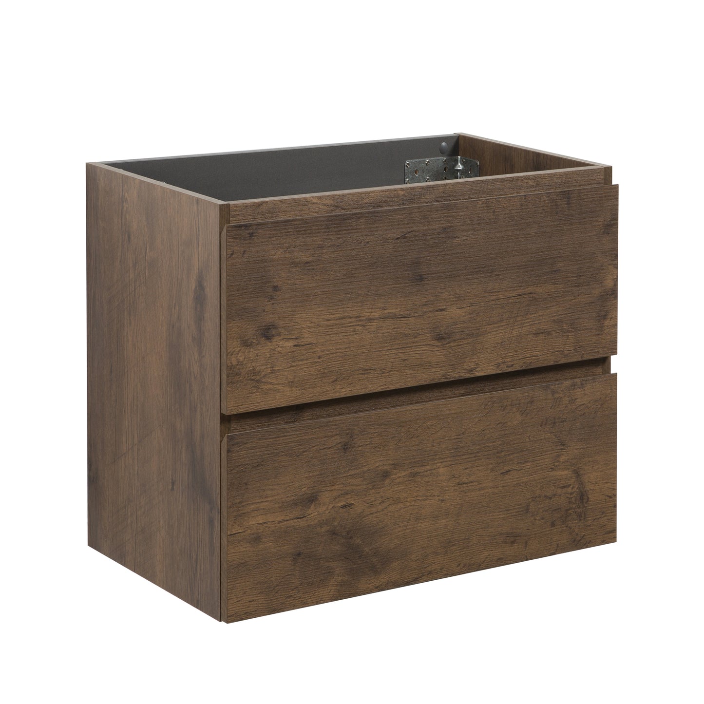 Alice-24W-105,Wall mount cabinet WITHOUT basin,Walnut color,With two drawers, Pre-assembled