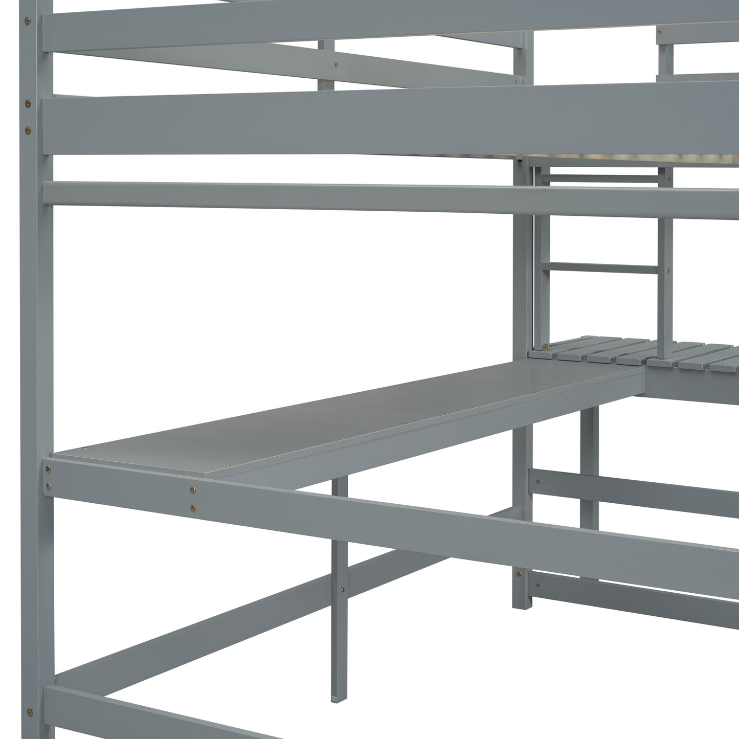 Full Loft Bed with Built-in Desk, Ladder Platform, Ladders, Guardrails,Grey