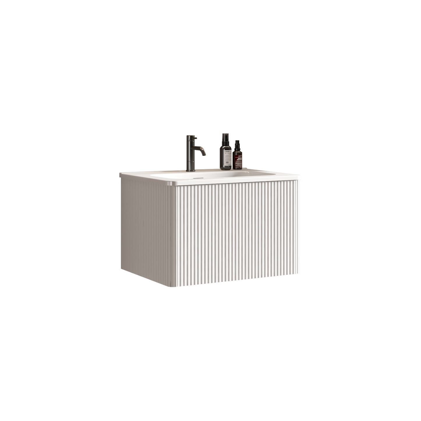 U059-Etna24W-301 Etna 24" Striped Soft White Bathroom Vanity with White Ceramic Sink, Wall Mounted Floating Bathroom Vanity for Modern Bathroom, One-Piece White Sink Basin without Drain, Pre-assembled