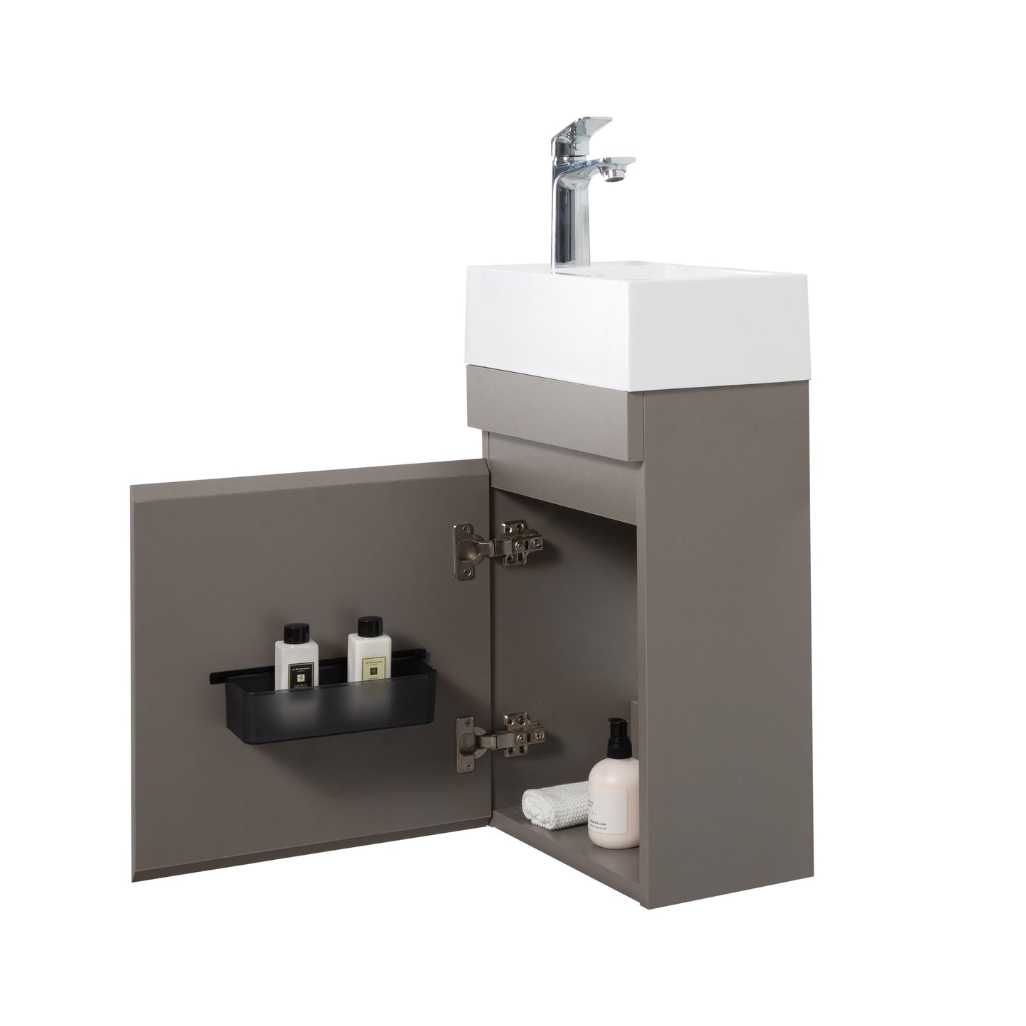 Laura 16" Small Bathroom Vanity with Sink, Wall Mounted Bathroom Vanity for Modern Bathroom, One-Piece White Sink Basin Minimalist Large Storage Bathroom Vanities, Pre-assembled