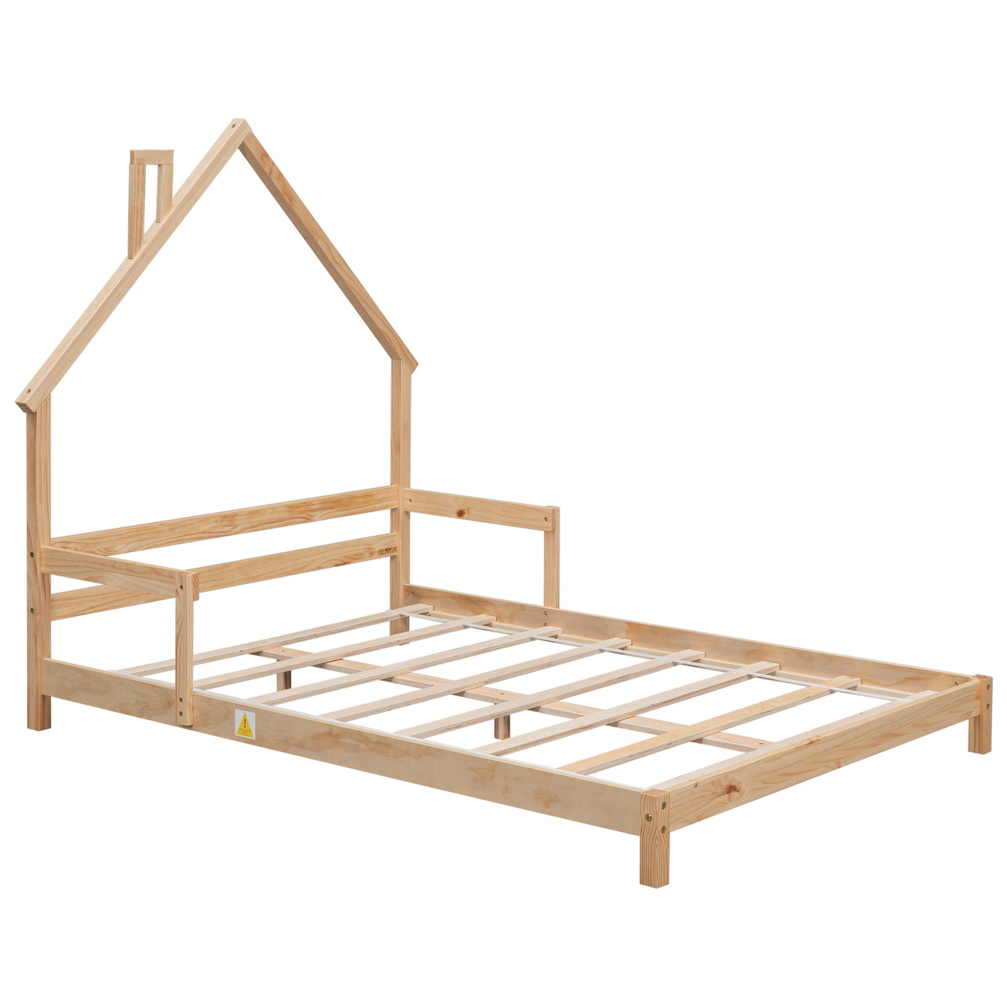 Full House-Shaped Headboard Bed with Handrails ,slats
,Natural