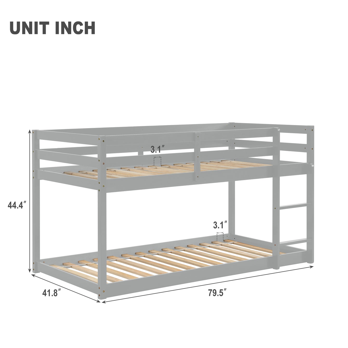 Twin over Twin Floor Bunk Bed,Grey(Old SKU:W50437208)