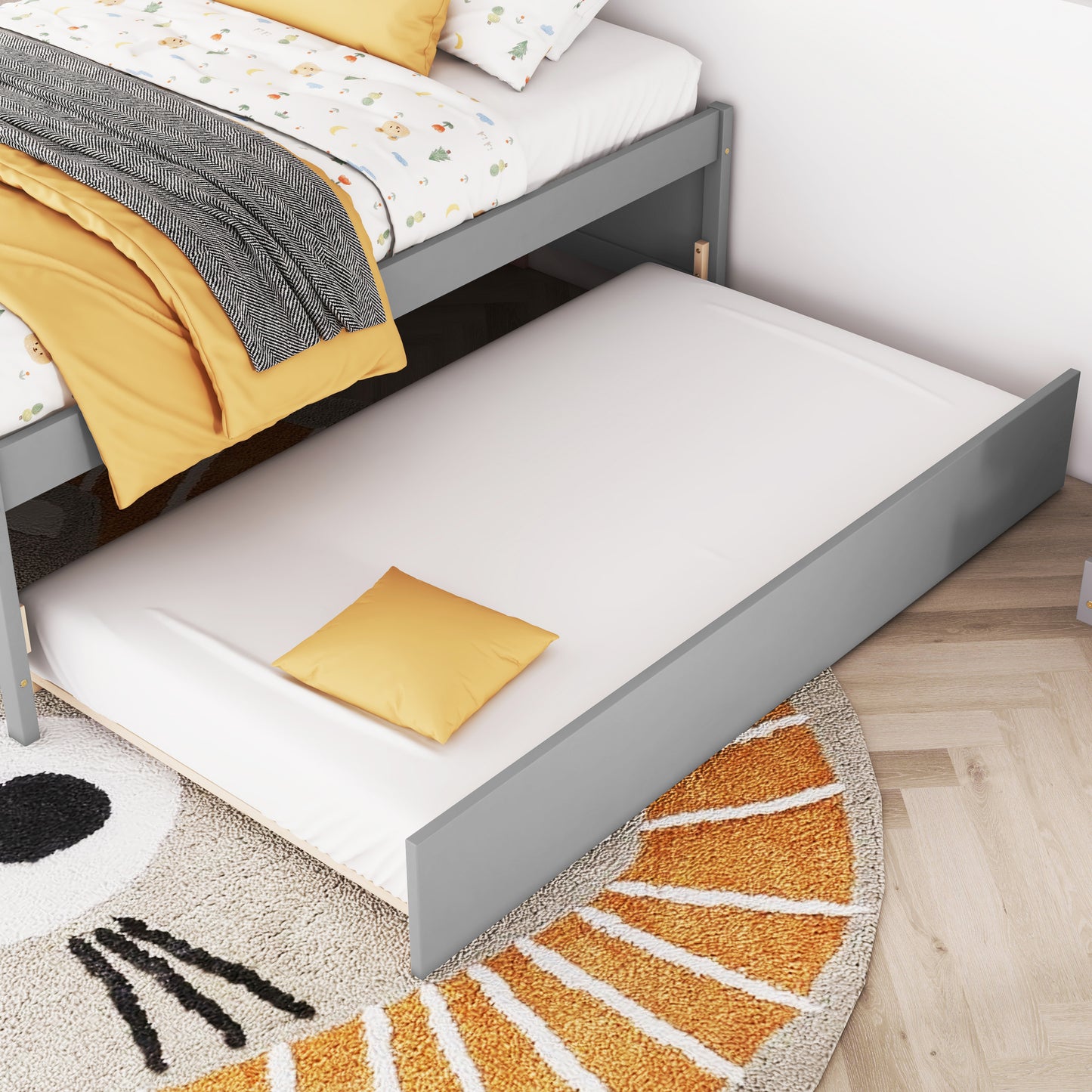 Versatile Full Bed with Trundle,Under bed Storage Box and Nightstand .Grey