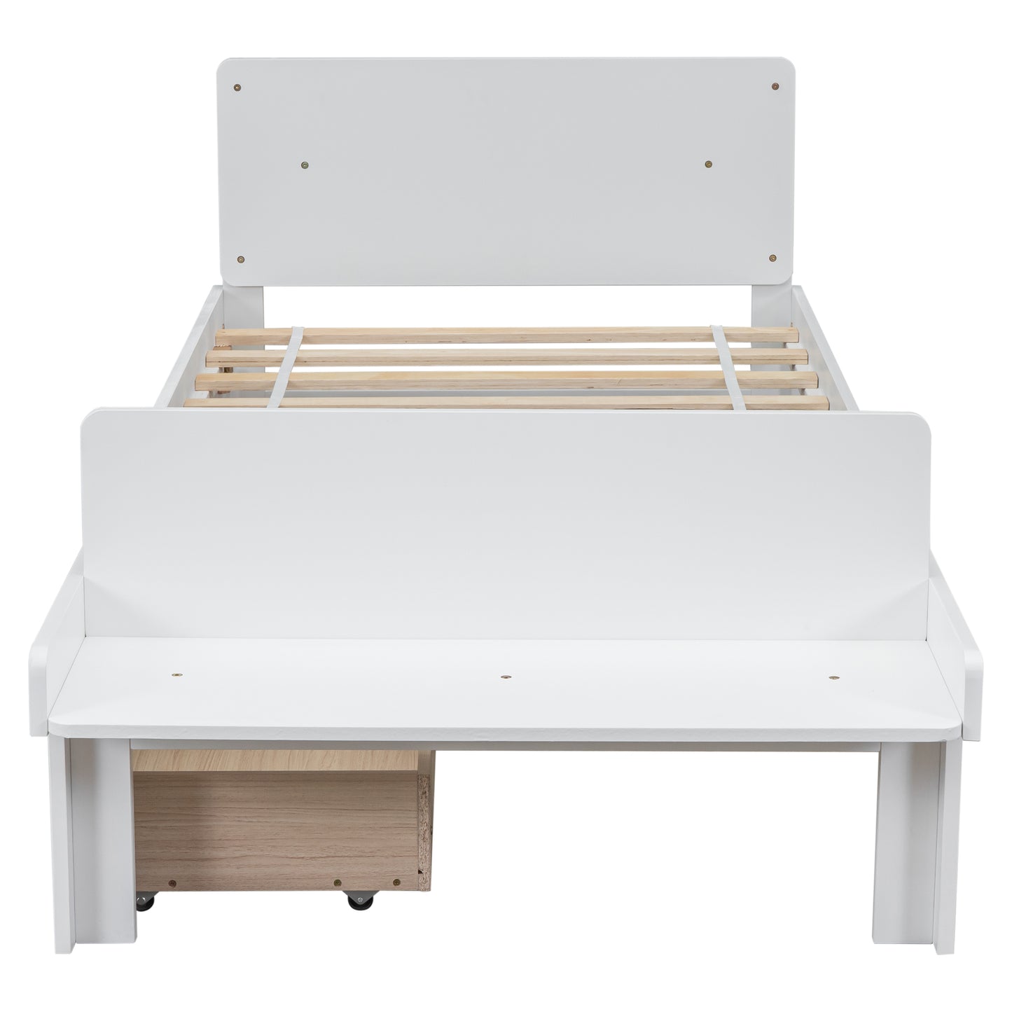 Twin Bed with Footboard Bench,2 drawers,White