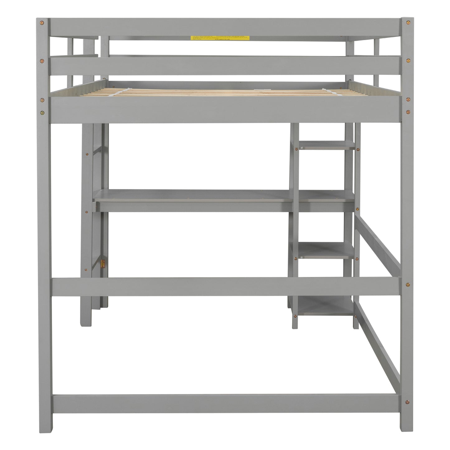 Full Loft Bed with Desk ,Shelves and Ladder, Grey