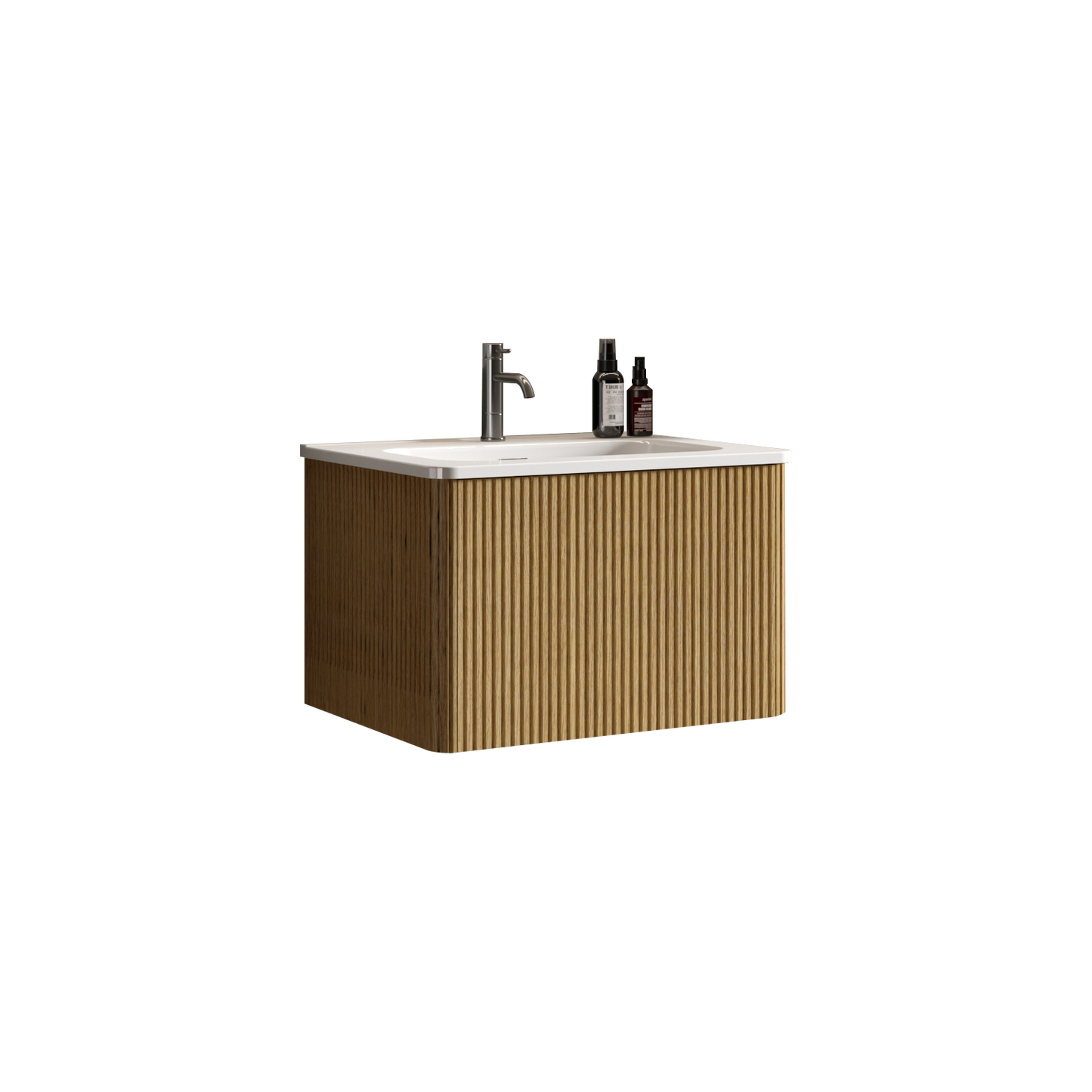 U055-Etna24W-306 Etna 24" Striped Natural Oak Bathroom Vanity with White Ceramic Sink, Wall Mounted Floating Bathroom Vanity for Modern Bathroom, Pre-assembled