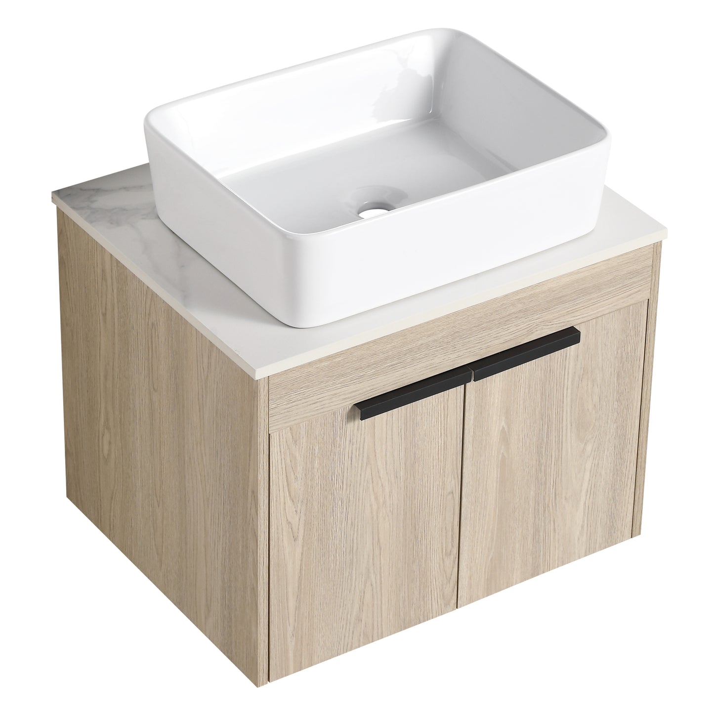 24 " Modern Design Float Bathroom Vanity With Ceramic Basin Set,  Wall Mounted White Oak Vanity  With Soft Close Door,KD-Packing,KD-Packing,2 Pieces Parcel(TOP-BAB110MOWH)