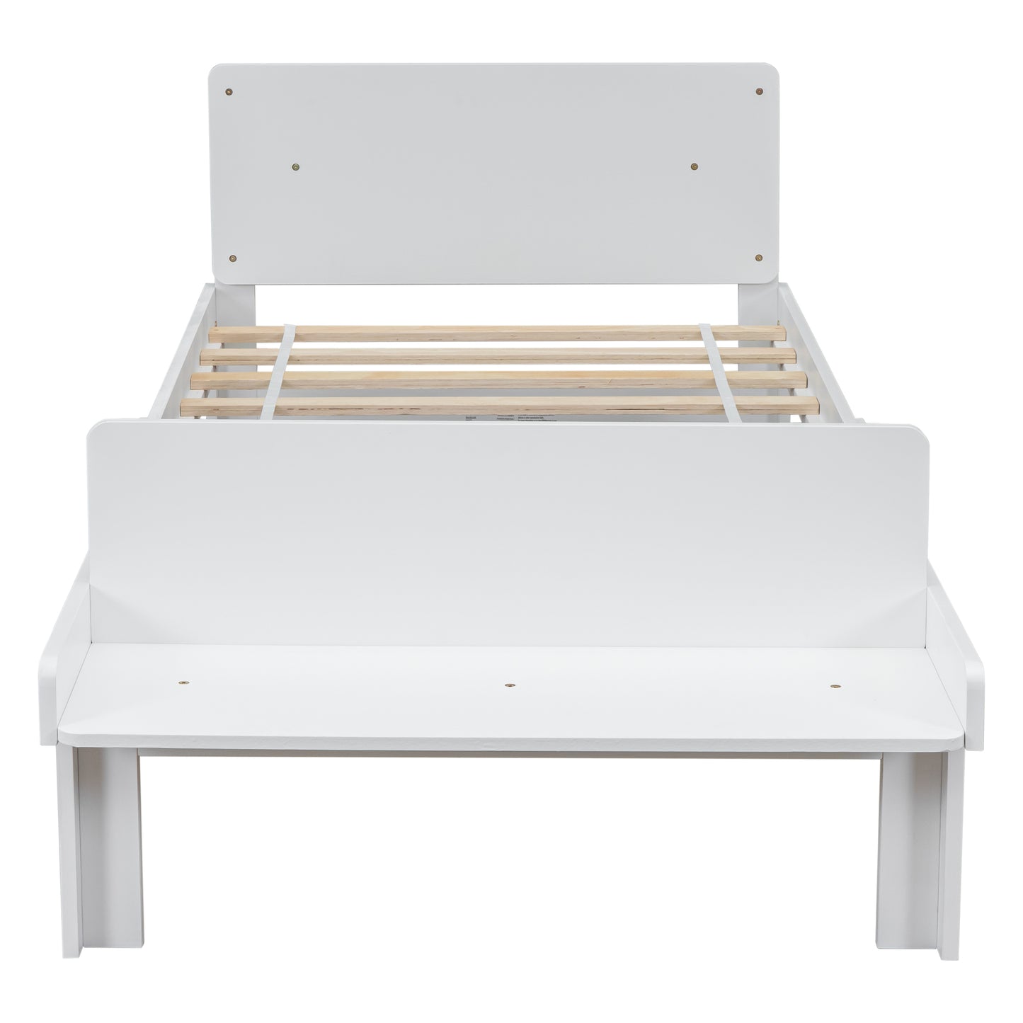 Twin Bed with Footboard Bench ,White