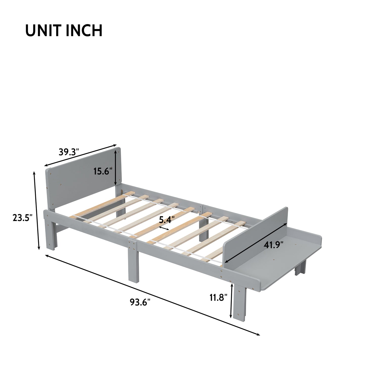 Twin Bed with Footboard Bench,Grey