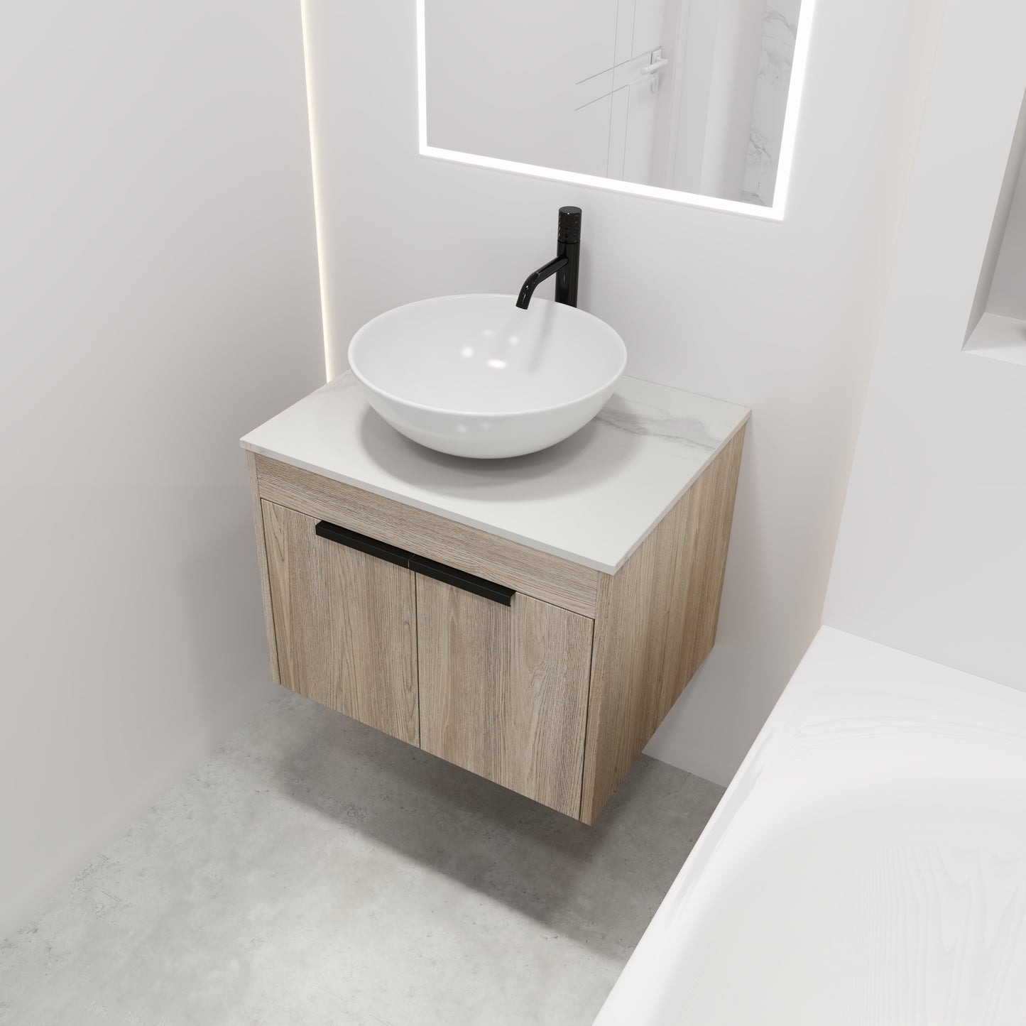 24 " Modern Design Float Bathroom Vanity With Ceramic Basin Set,  Wall Mounted White Oak Vanity  With Soft Close Door,KD-Packing,KD-Packing,2 Pieces Parcel(TOP-BAB321MOWH)