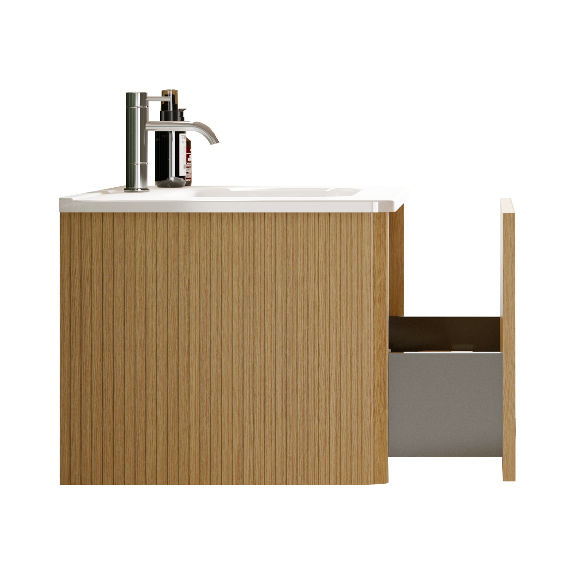 U049-Etna30W-306 Etna 30" Striped Natural Oak Bathroom Vanity with White Ceramic Sink, Wall Mounted Floating Bathroom Vanity for Modern Bathroom, One-Piece White Basin without Drain, Pre-assembled