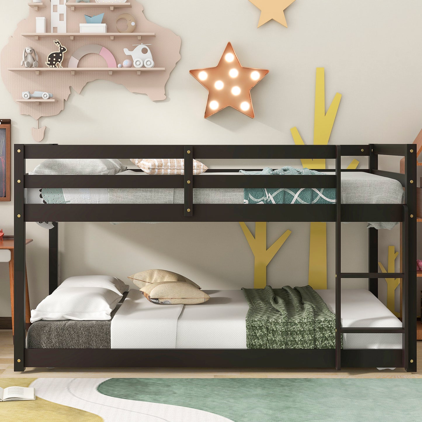 Twin over Twin Floor Bunk Bed,Espresso(Old SKU:W50437211)