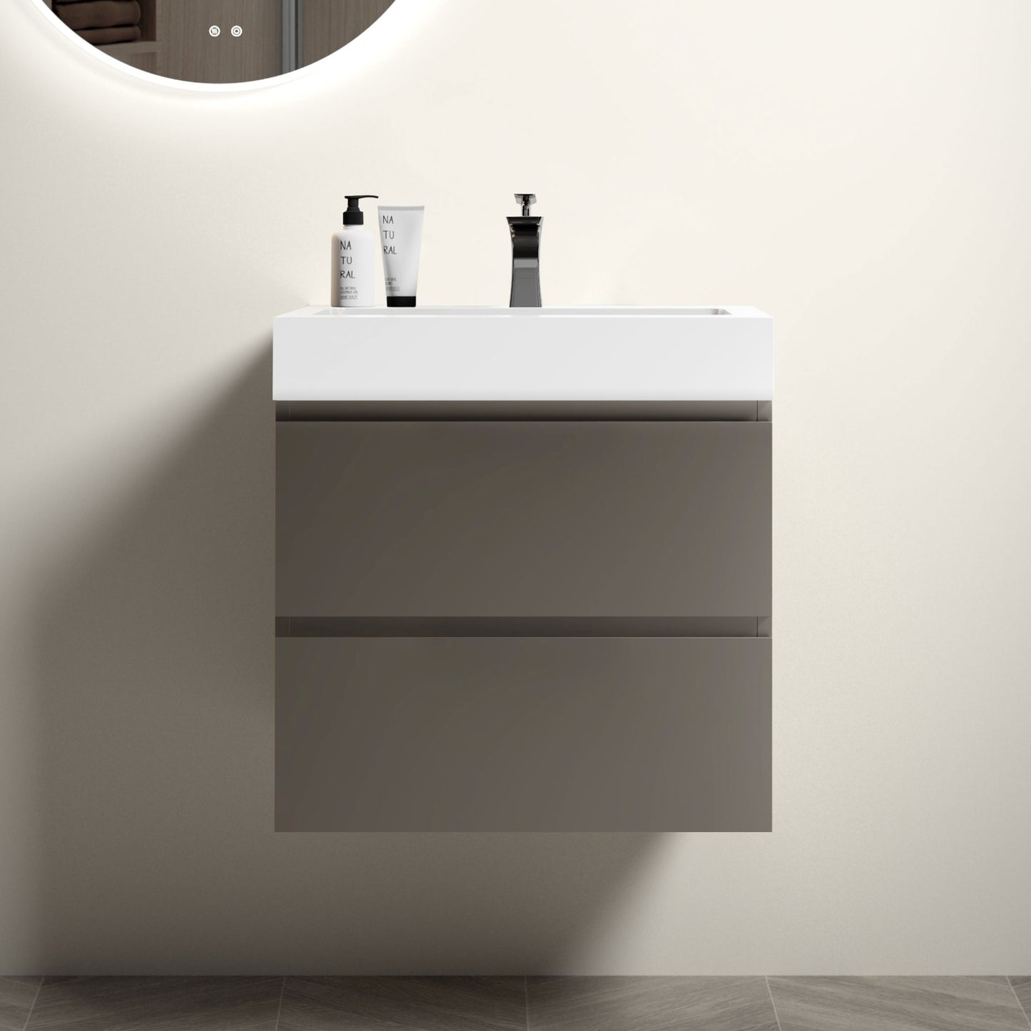 Alice 24" Gray Bathroom Vanity with Sink, Large Storage Wall Mounted Floating Bathroom Vanity for Modern Bathroom, One-Piece White Sink Basin without Drain and Faucet, Pre-assembled