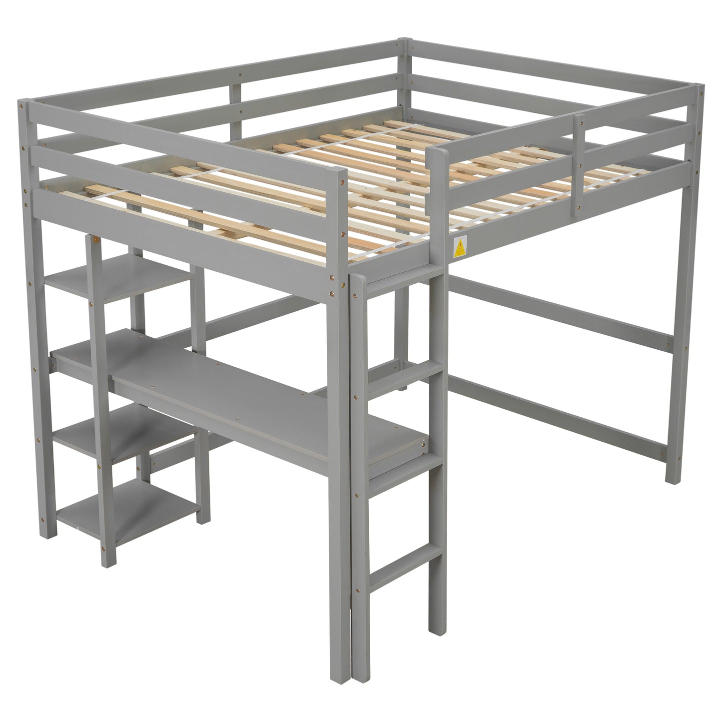 Full Loft Bed with Desk ,Shelves and Ladder, Grey