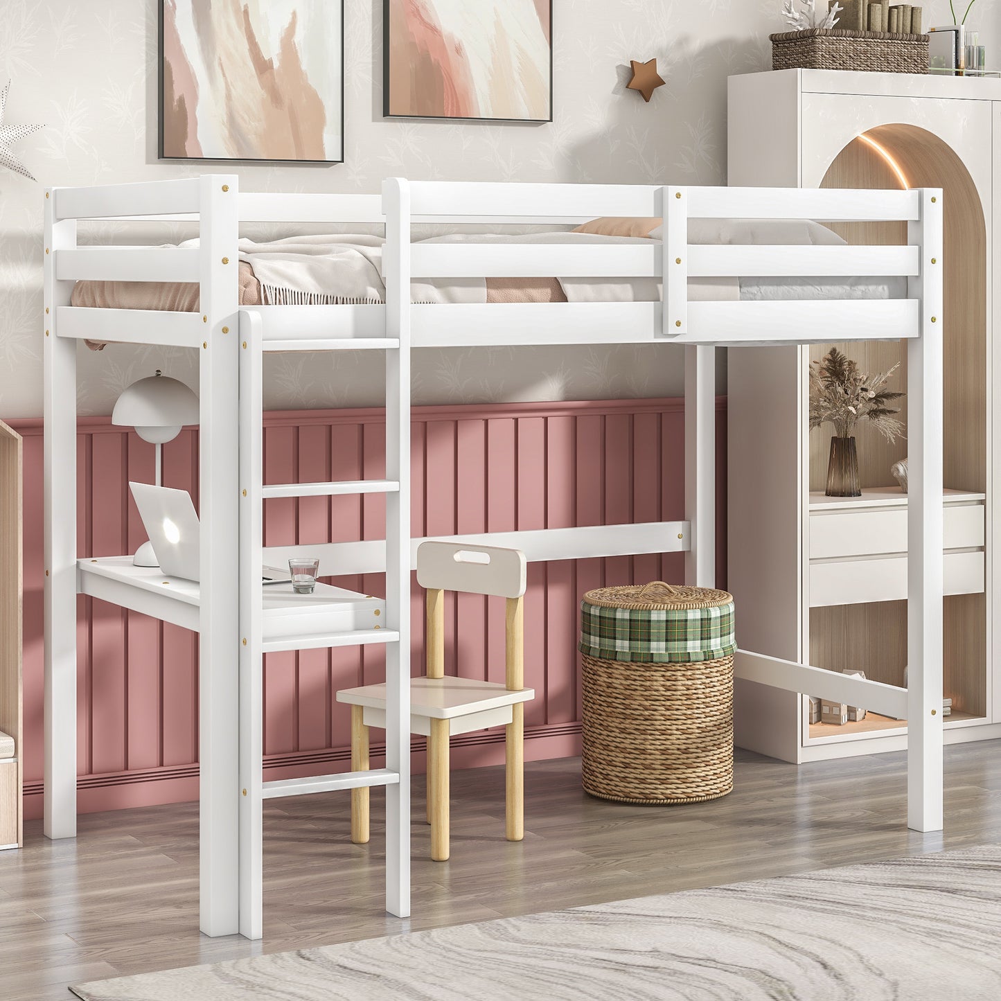 Twin Loft Bed with  built-in desk,White(Old SKU:W50450911)