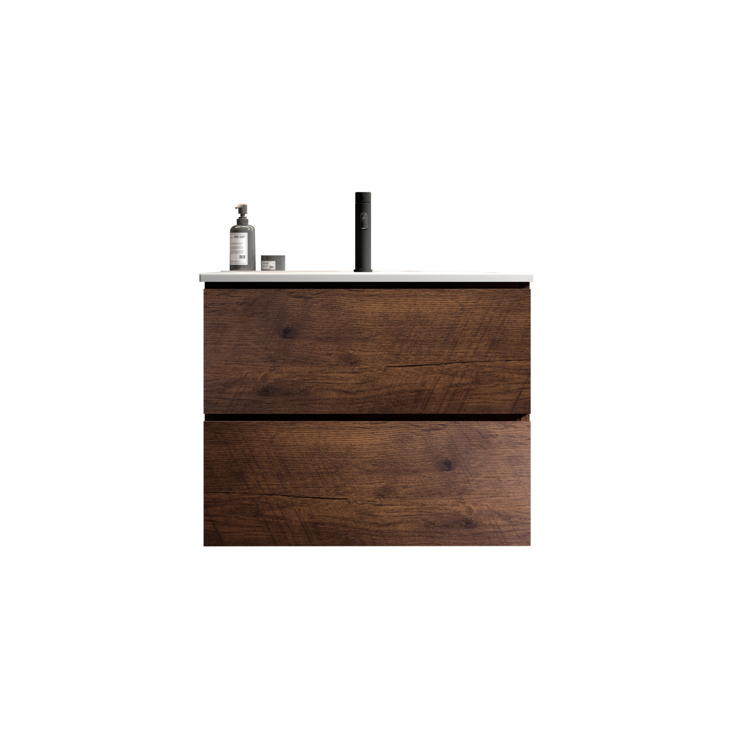 Wall Mount 24" Walnut Bathroom Vanity with Ceramic Sink with one faucet hole, Large Storage Floating Bathroom Vanity for Modern Bathroom, One-Piece Sink Basin without Drain and Faucet, Pre-assembled