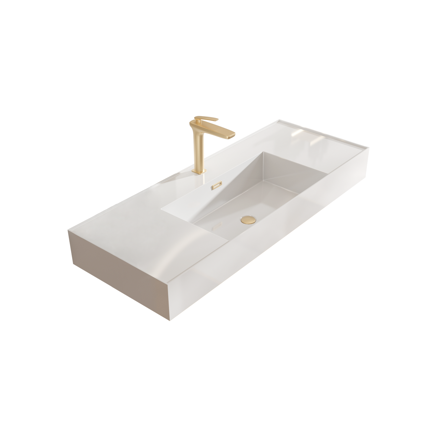 BB0648Y101, Integrated glossy white solid surface basin with one predrilled faucet hole, faucet and drain assembly NOT included