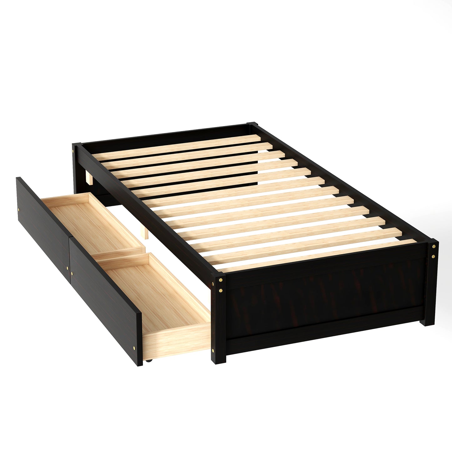 Twin Bed with 2 Drawers, Solid Wood, No Box Spring Needed ,Espresso(Old SKU:W50441670)