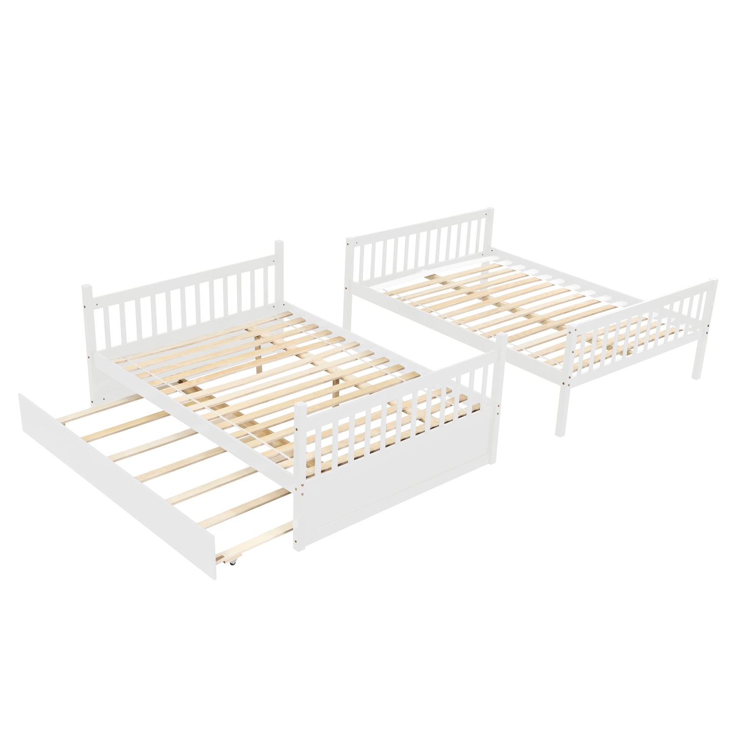 Full Over Full Bunk Bed with Trundle, Convertible to 2 Full Size Platform Bed, Full Size Bunk Bed with Ladder and Safety Rails for Kids, Teens, Adults,White(Old Sku:W504S00002)