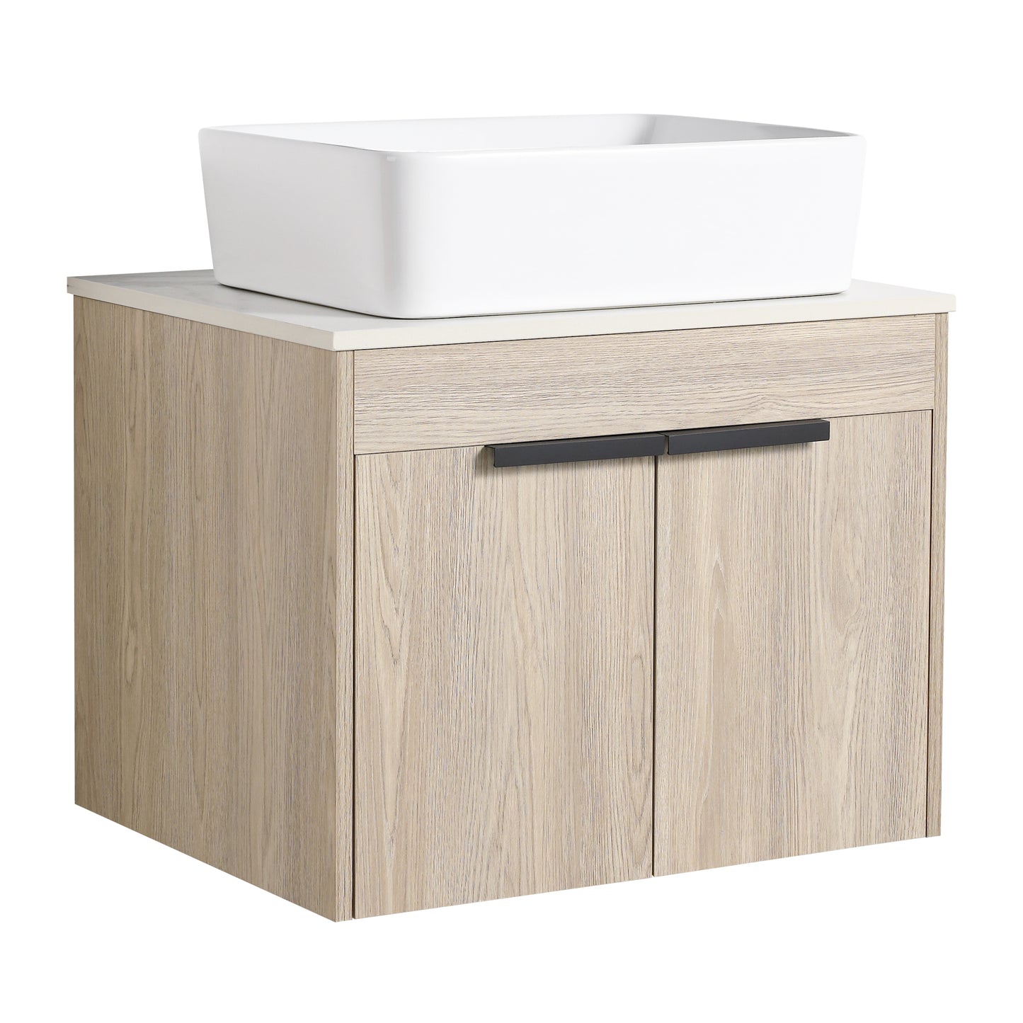 24 " Modern Design Float Bathroom Vanity With Ceramic Basin Set,  Wall Mounted White Oak Vanity  With Soft Close Door,KD-Packing,KD-Packing,2 Pieces Parcel(TOP-BAB110MOWH)