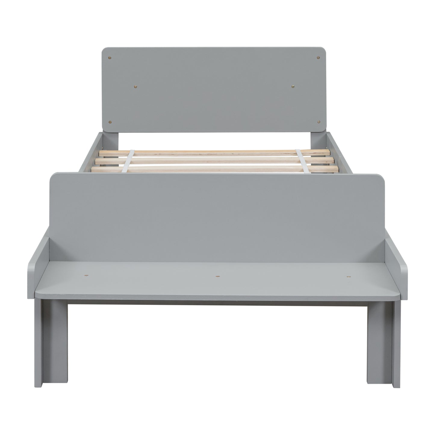 Twin Bed with Footboard Bench,Grey