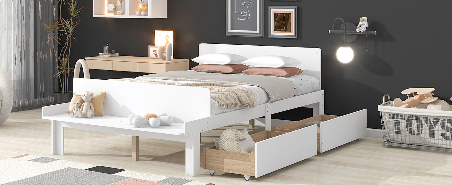 Full Bed with Footboard Bench,2 drawers,White