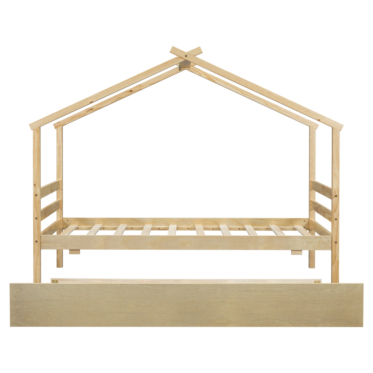 Twin Size  House-shaped Bed with Trundle,Natural