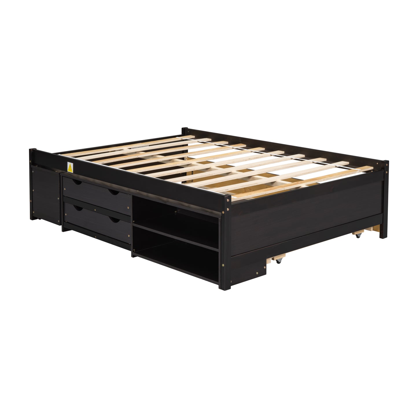 Versatile Full Bed with Trundle,Under bed Storage Box and Nightstand .Espresso