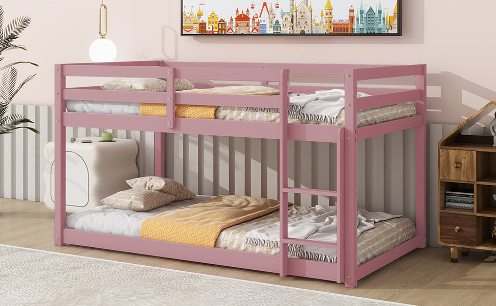 Twin over Twin Floor Bunk Bed,Pink